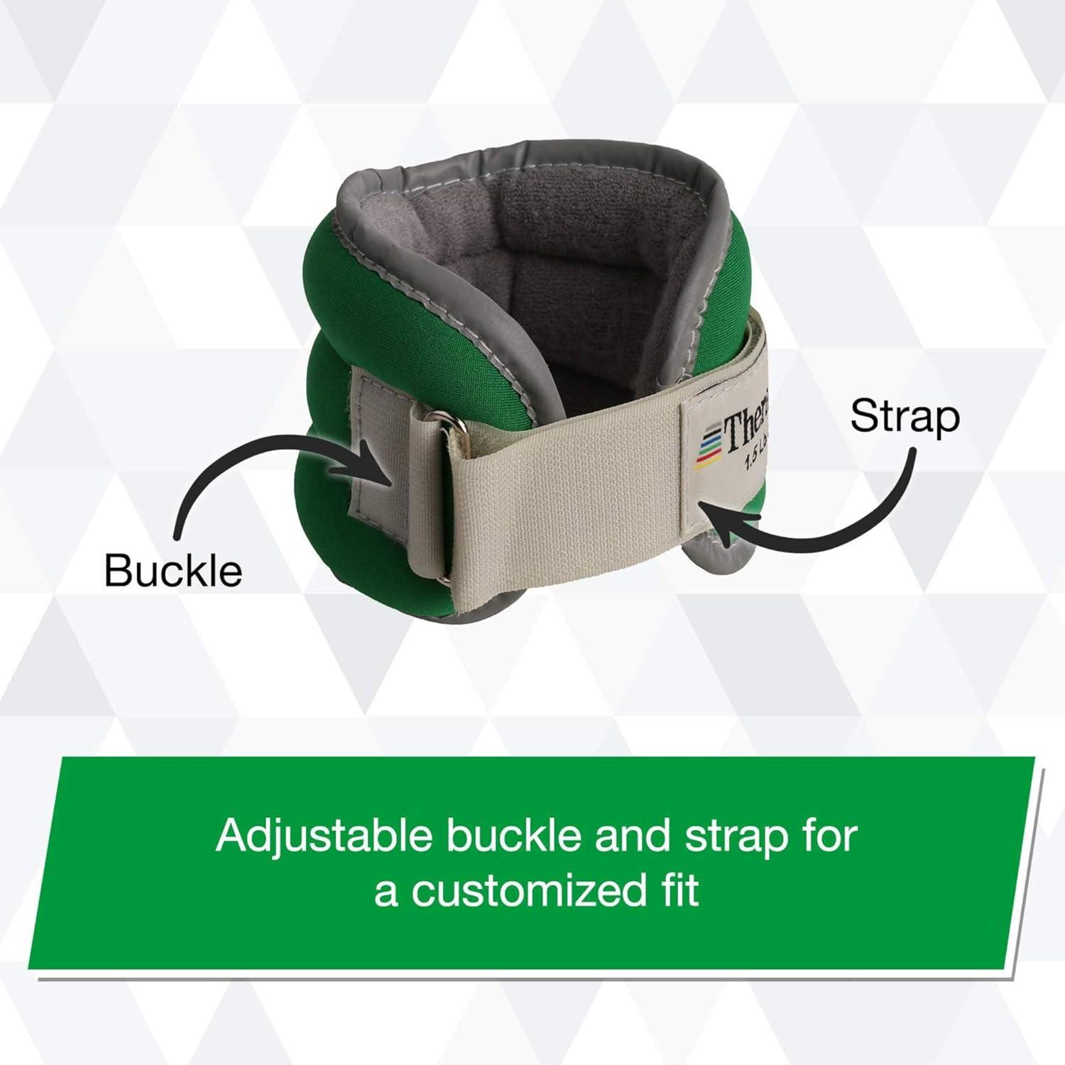 imageTHERABAND Ankle Weights Comfort Fit Wrist amp Ankle Cuff Weight Set Adjustable Walking Weights for Cardio Home Workout Ankle Strengthening amp Physical Therapy Green 15 lb Each Set of 2 3 Pounds