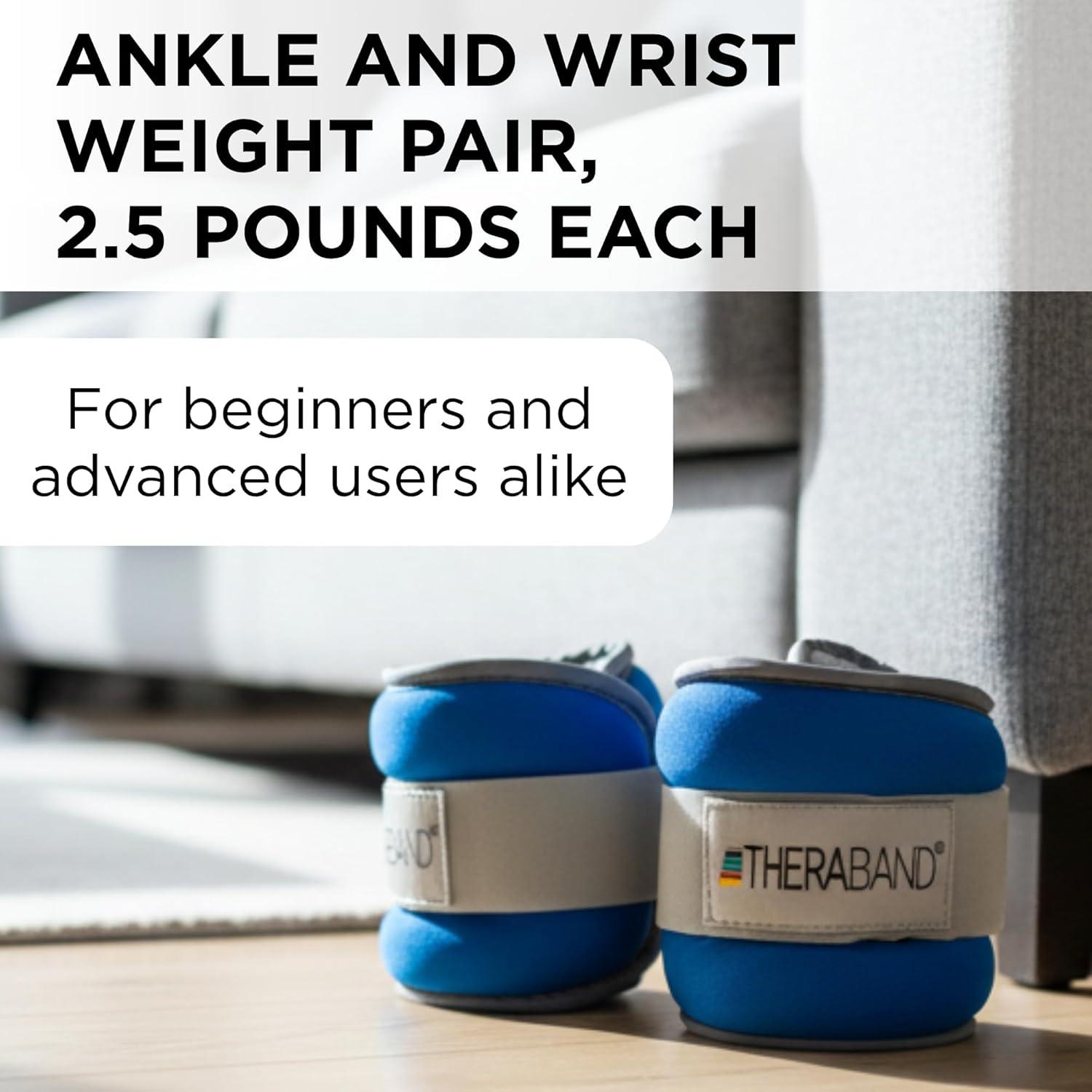 imageTHERABAND Ankle Weights Comfort Fit Wrist amp Ankle Cuff Weight Set Adjustable Walking Weights for Cardio Home Workout Ankle Strengthening amp Physical Therapy Blue 25 lb Each Set of 2 5 Pounds