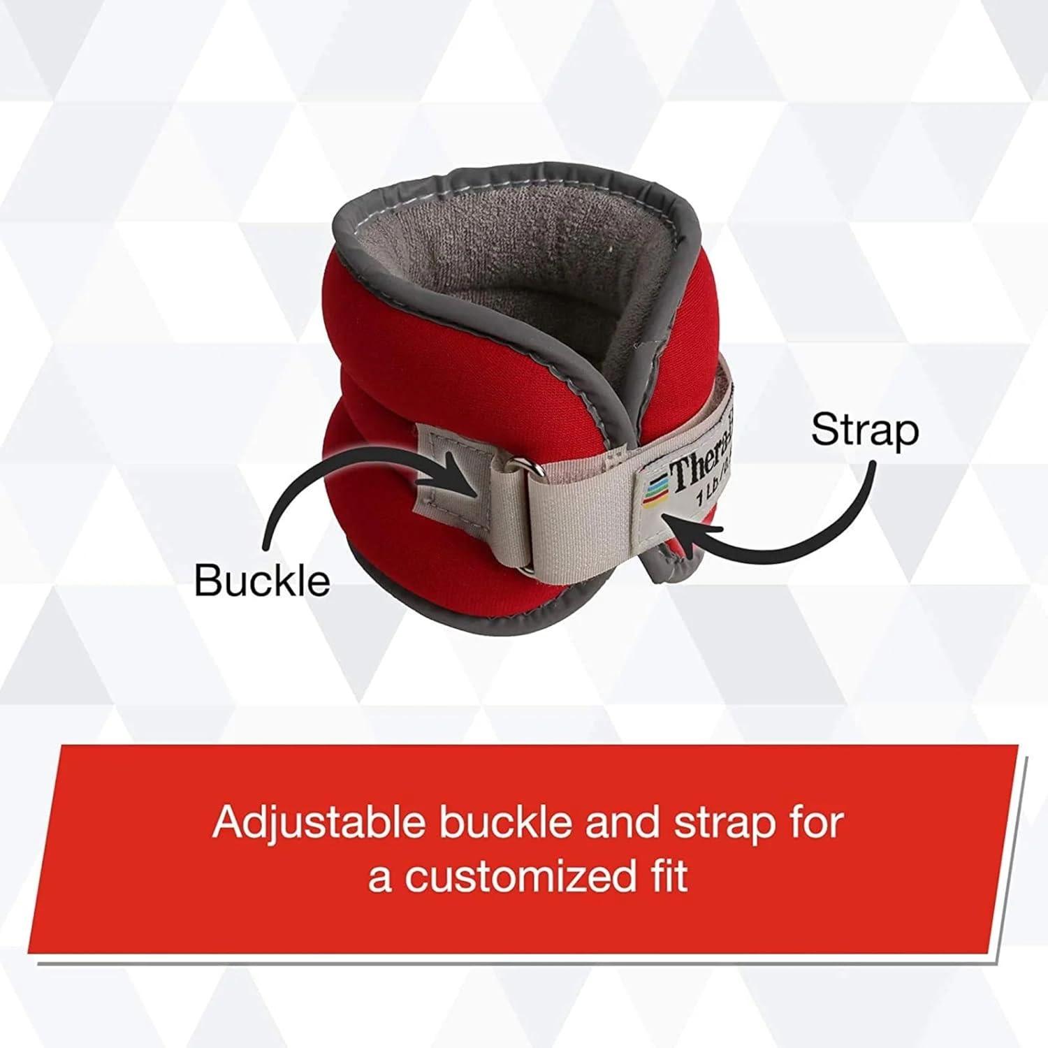 imageTHERABAND Ankle Weights Comfort Fit Wrist amp Ankle Cuff Weight Set Adjustable Walking Weights for Cardio Home Workout Ankle Strengthening amp Physical Therapy Red 1 lb Each Set of 2 2 Pounds