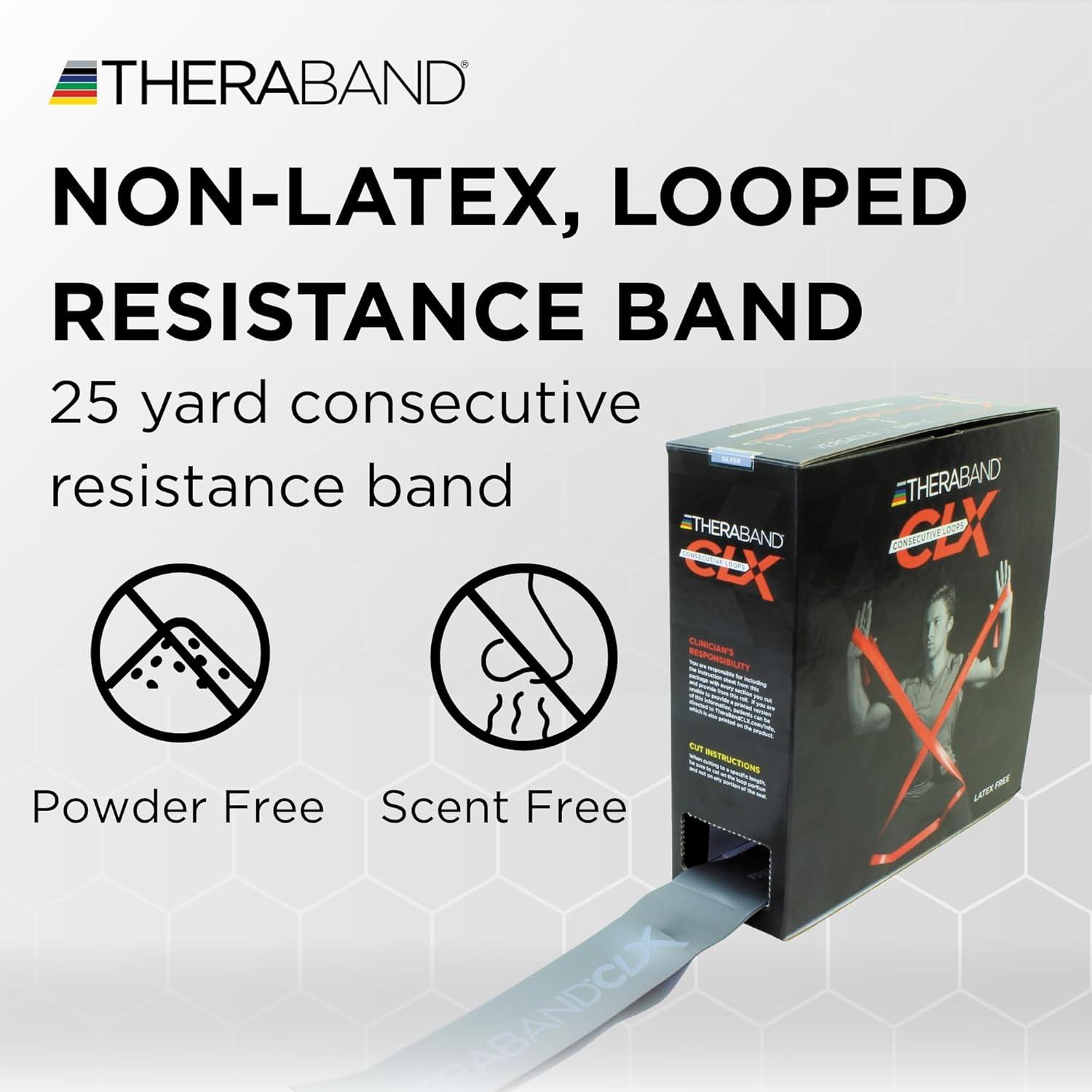 imageTHERABAND CLX Resistance Band with Loops 25 Yard Band Silver Super Heavy NonLatex Elastic Band for Exercise Mobility amp Rehab Stretching Home Workouts ColorCoded for Easy Resistance Levels