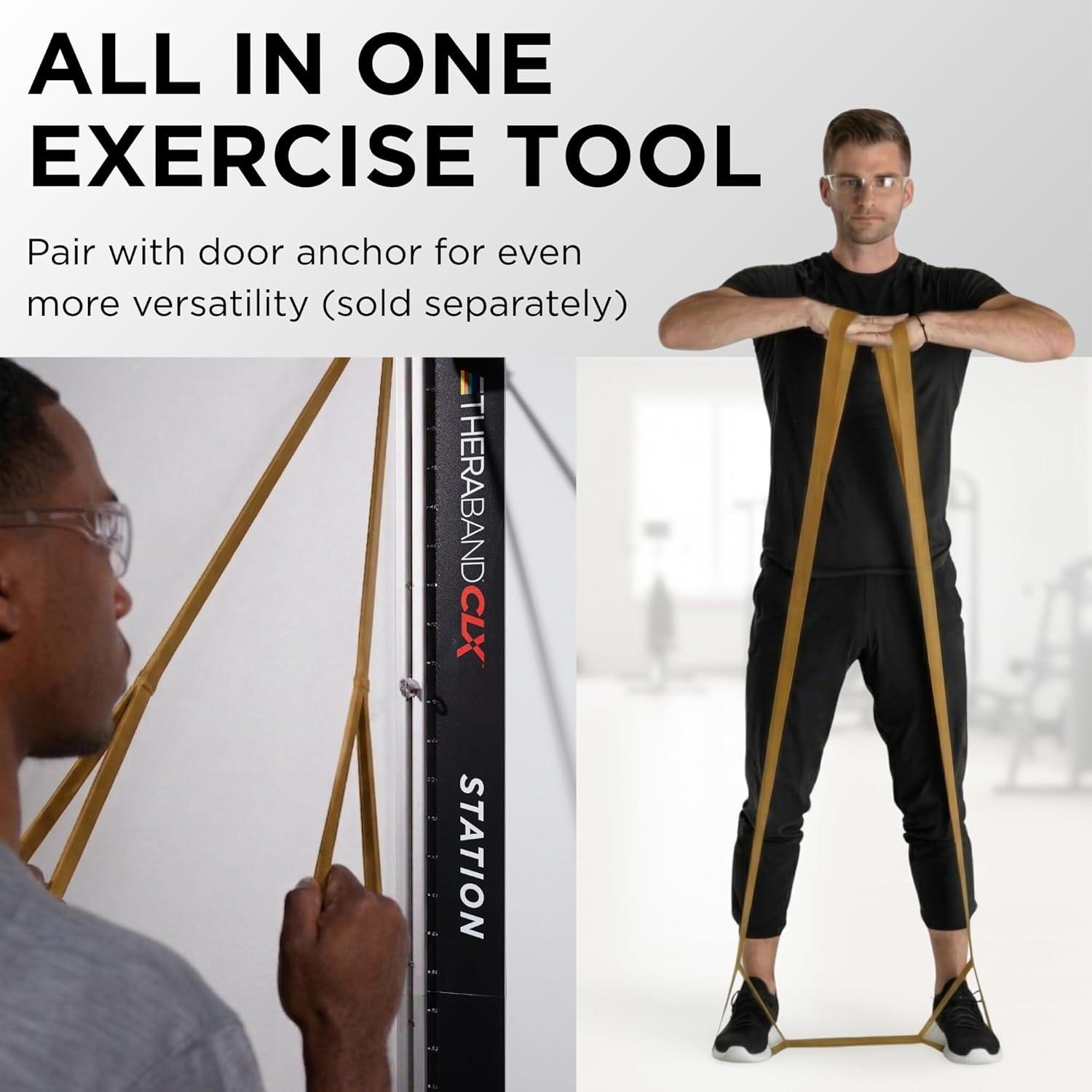 imageTHERABAND CLX Resistance Band with Loops 5 Feet Silver Super Heavy NonLatex Elastic Band for Exercise Mobility amp Rehab Stretching Home Workouts ColorCoded for Easy Resistance LevelsLevel 7 Elite Gold