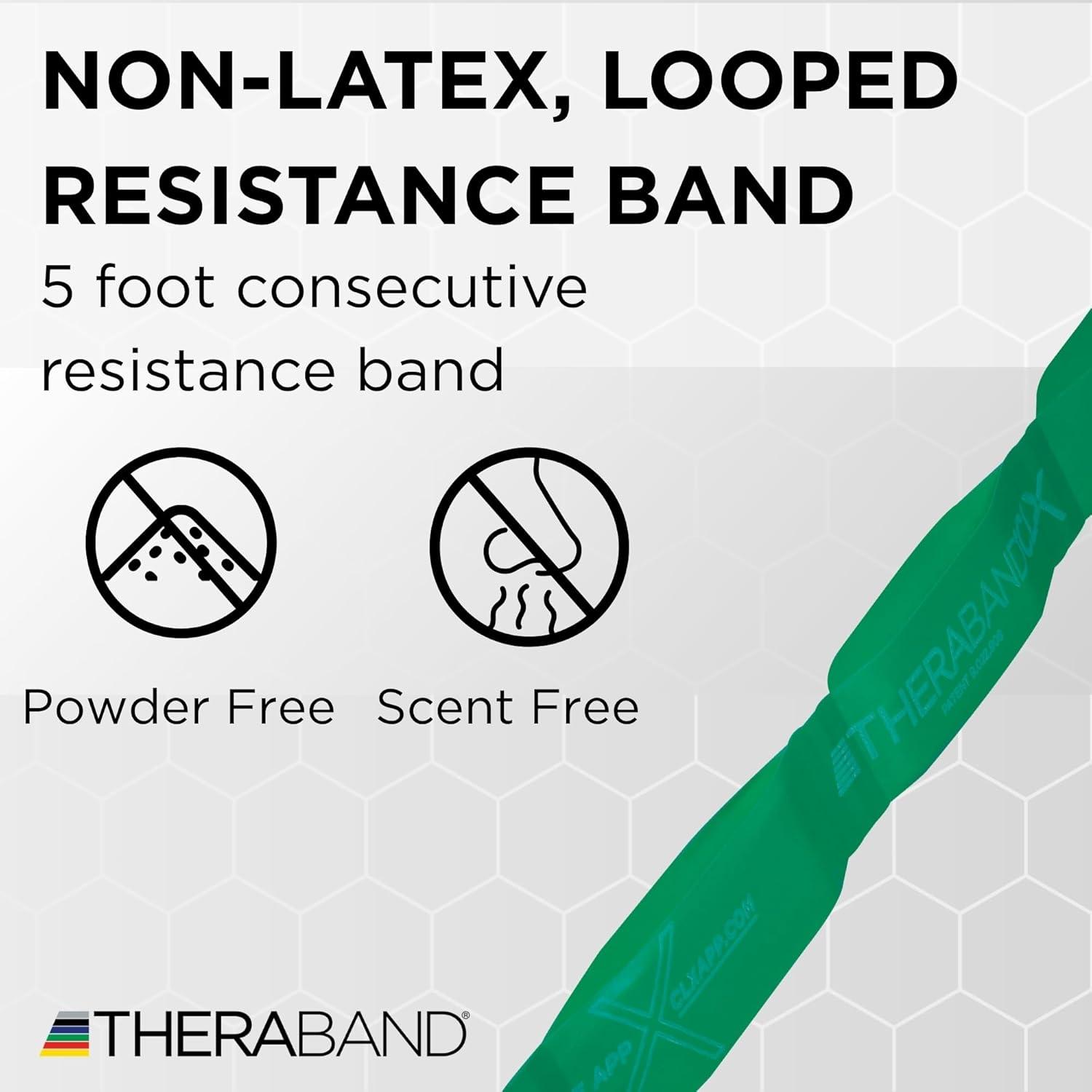 imageTHERABAND CLX Resistance Band with Loops 5 Feet Silver Super Heavy NonLatex Elastic Band for Exercise Mobility amp Rehab Stretching Home Workouts ColorCoded for Easy Resistance LevelsLevel 3 Heavy Green