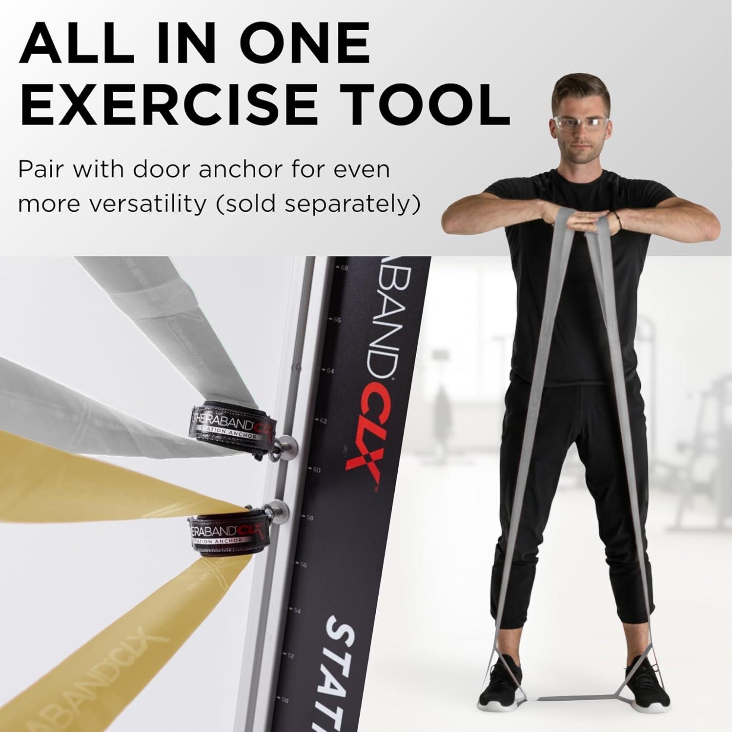 imageTHERABAND CLX Resistance Band with Loops Fitness Band for Home Exercise and WorkoutsSilverGold Super HeavyMax