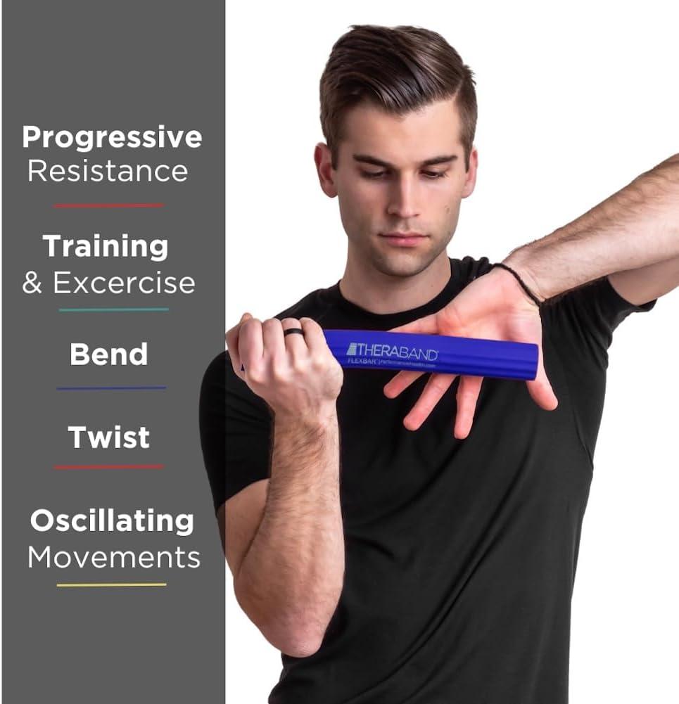 imageTHERABAND FlexBar Tennis Elbow Therapy Bar Relieve Tendonitis Pain amp Improve Grip Strength Resistance Bar for Golfers Elbow amp Tendinitis Blue Heavy Advanced