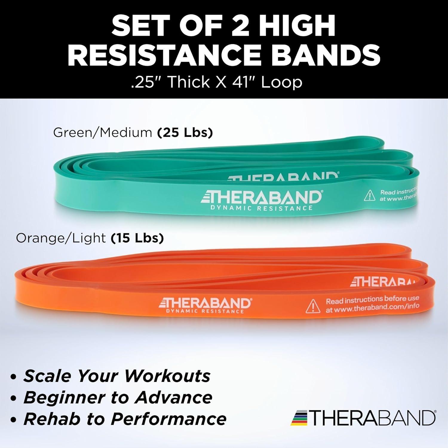 imageTHERABAND High Resistance Band Set of 2 Light and Medium Elastic Super Bands for Full Body Workouts Physical Therapy Strength Training Durable 41 Loop Exercise Bands 1525 lbs Resistance