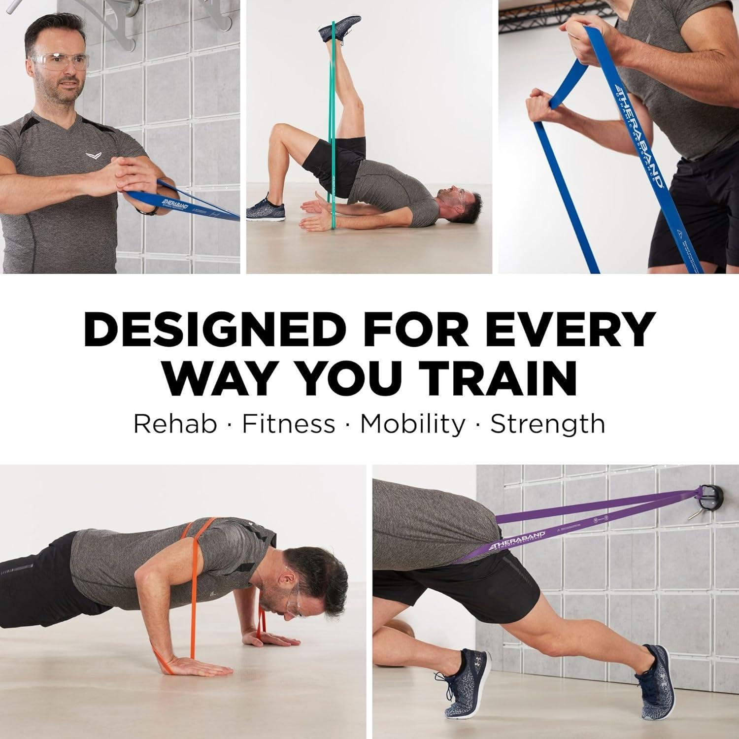 imageTHERABAND High Resistance Band Set of 2 Medium and Heavy Elastic Super Bands for Full Body Workouts Physical Therapy Strength Training Durable 41 Loop Exercise Bands 2535 lbs Resistance