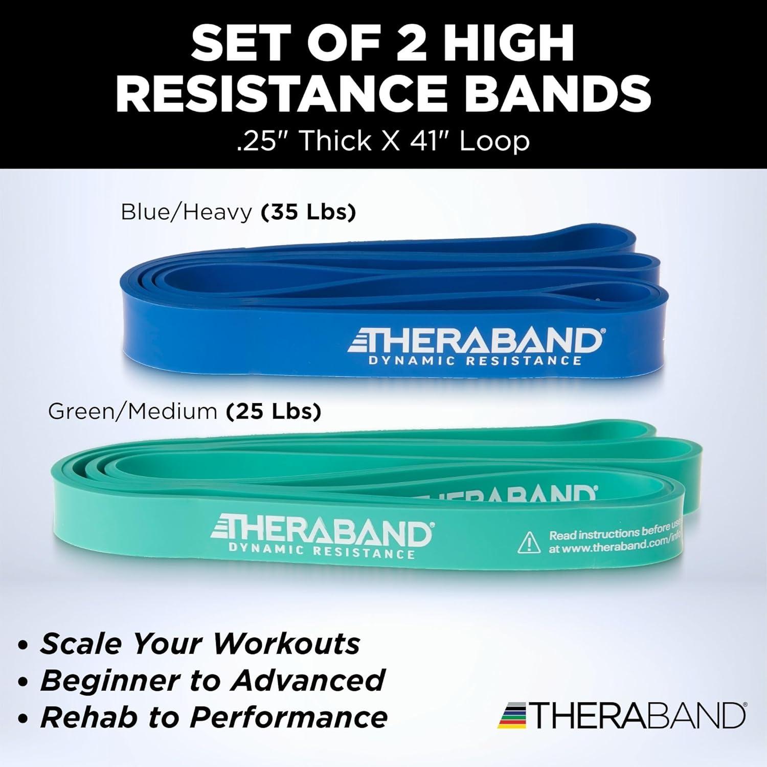 imageTHERABAND High Resistance Band Set of 2 Medium and Heavy Elastic Super Bands for Full Body Workouts Physical Therapy Strength Training Durable 41 Loop Exercise Bands 2535 lbs Resistance