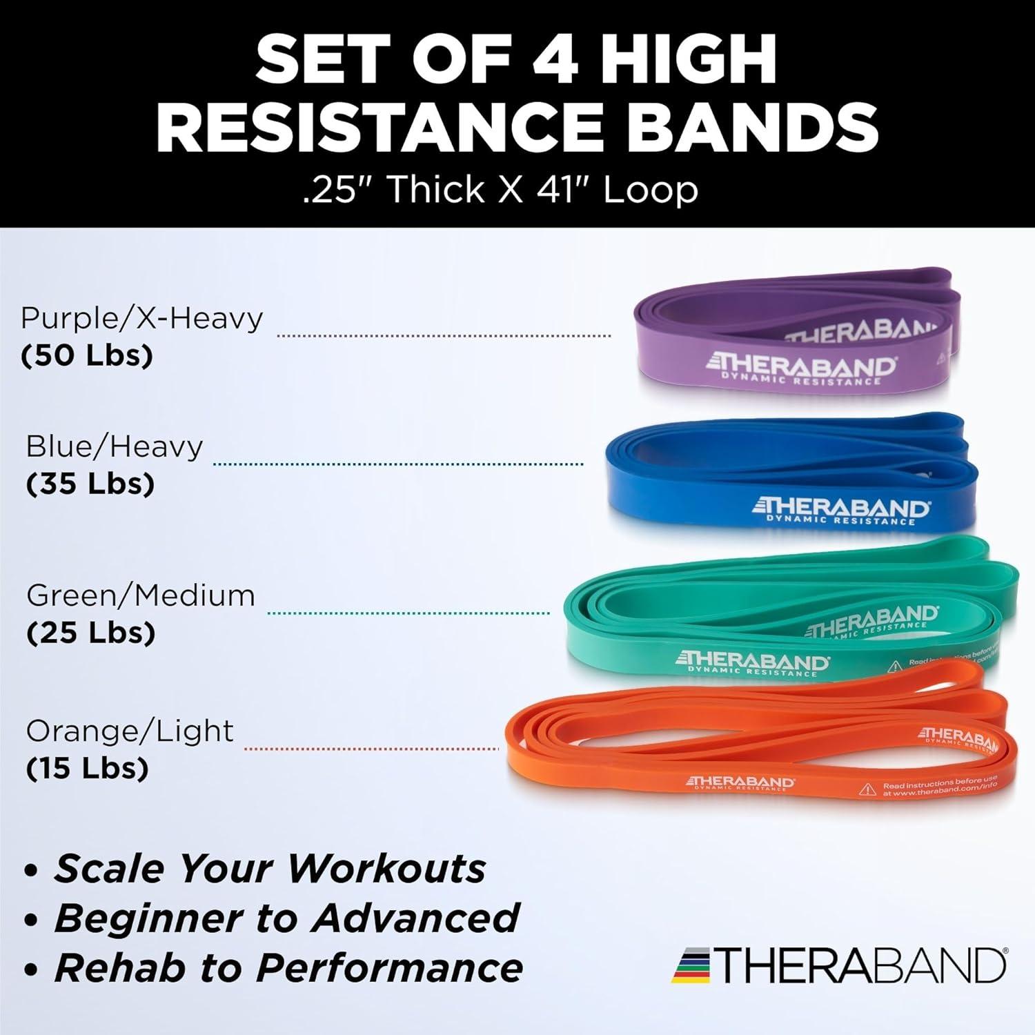 imageTHERABAND High Resistance Bands Set of 4 Light to ExtraHeavy Elastic Super Bands for Full Body Workouts Physical Therapy Strength Training Durable 41 Loop Exercise Bands 1550 lbs Resistance