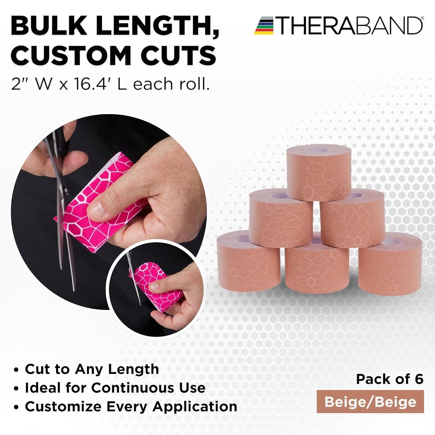 imageTHERABAND Kinesiology Tape BeigeBeige 2 X 164 Roll 6 Pack with XactStretch Indicators LongLasting Athletic Tape for Shoulder amp Knee LatexFree Sports Tape Water Resistant CuttoLength