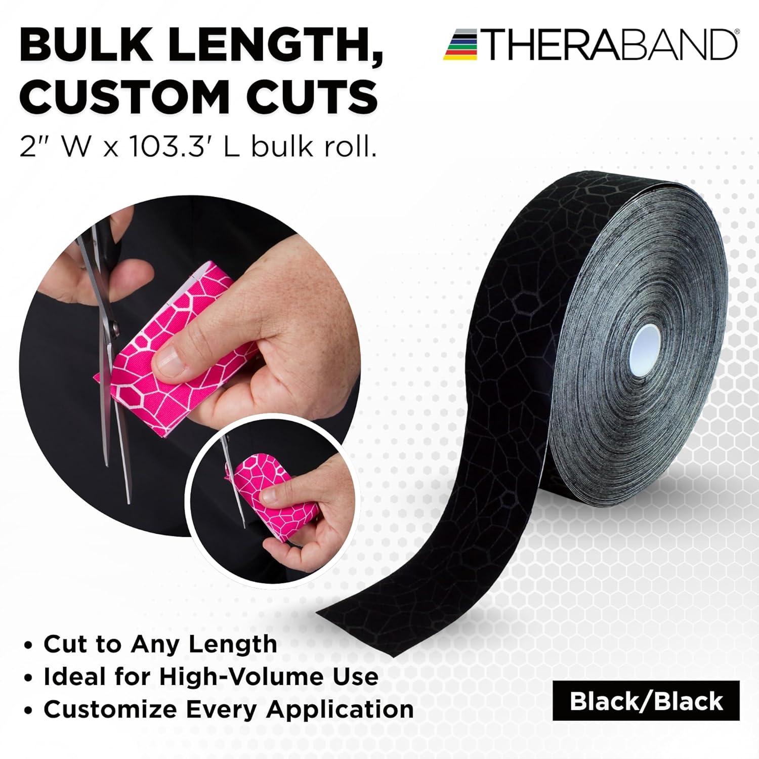 imageTHERABAND Kinesiology Tape BlackBlack 2 X 1033 Foot Bulk Roll with XactStretch Indicators LongLasting Athletic Tape for Shoulder amp Knee LatexFree Sports Tape Water Resistant CuttoLength