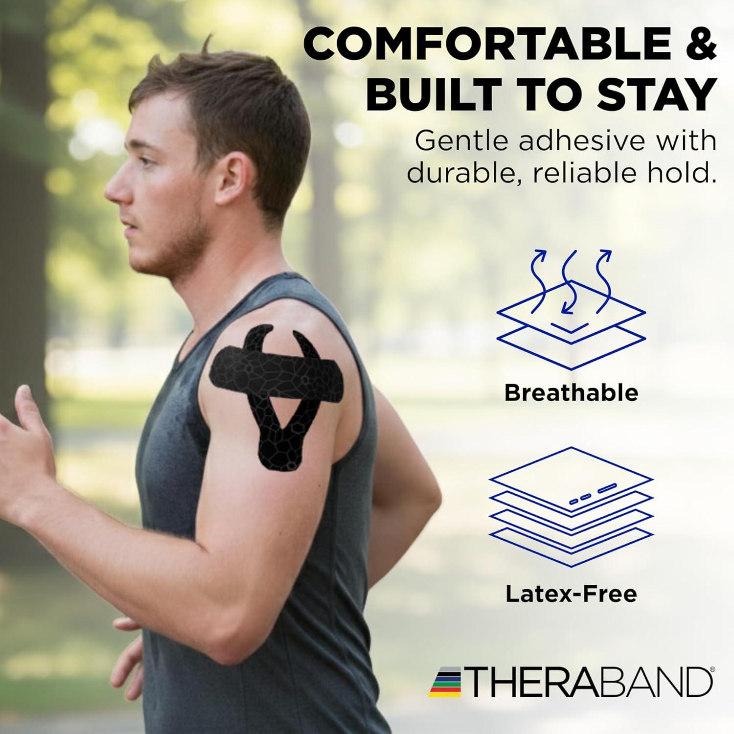 imageTHERABAND Kinesiology Tape BlackBlack 2 X 164 Roll 6 Pack with XactStretch Indicators LongLasting Athletic Tape for Shoulder amp Knee LatexFree Sports Tape Water Resistant CuttoLength