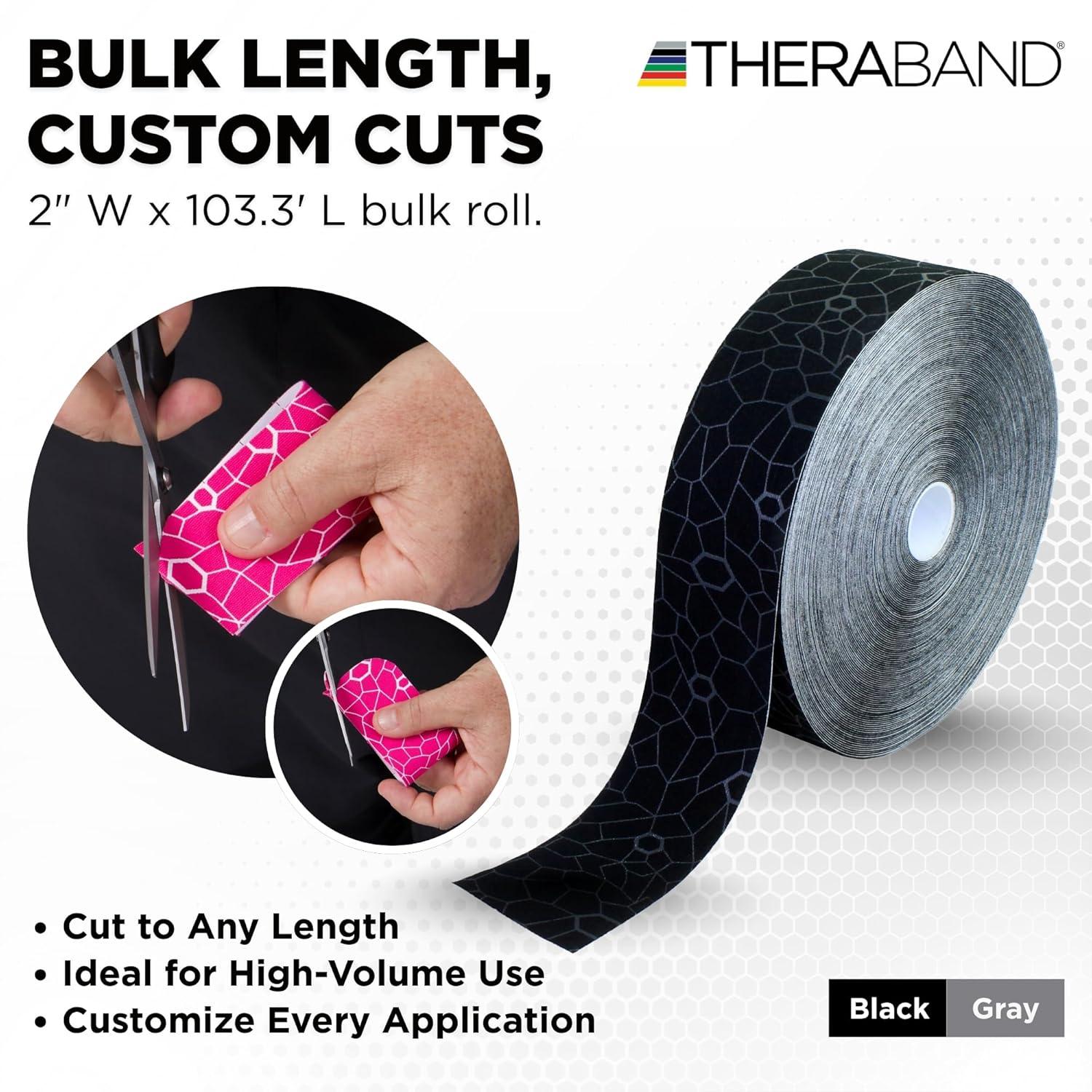 imageTHERABAND Kinesiology Tape BlackGray 2 X 1033 Foot Bulk Roll with XactStretch Indicators LongLasting Athletic Tape for Shoulder amp Knee LatexFree Sports Tape Water Resistant CuttoLength