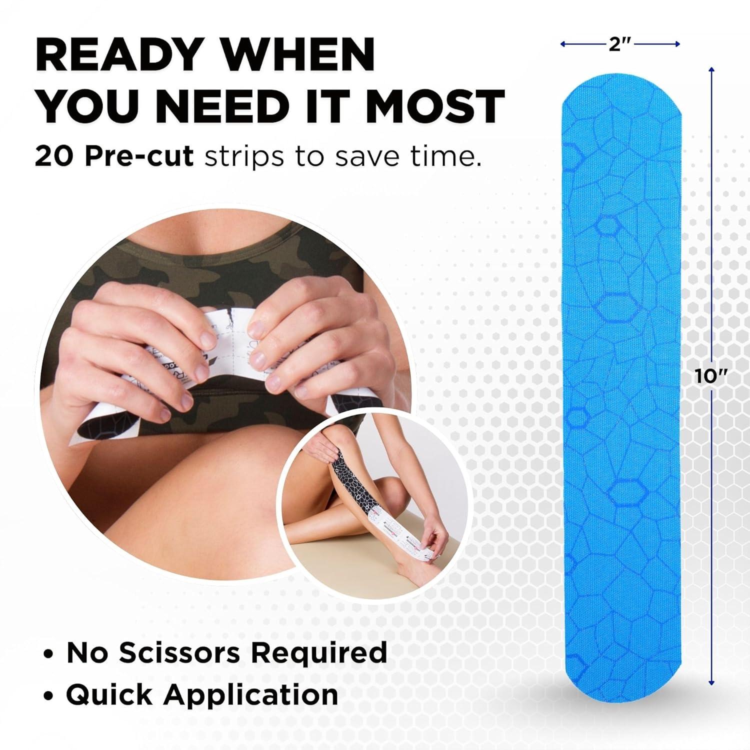 imageTHERABAND Kinesiology Tape BlueBlue 1 Roll with XactStretch Indicators LongLasting Athletic Tape for Shoulder Back amp Knee LatexFree amp Water Resistant for Men and Women PreCut
