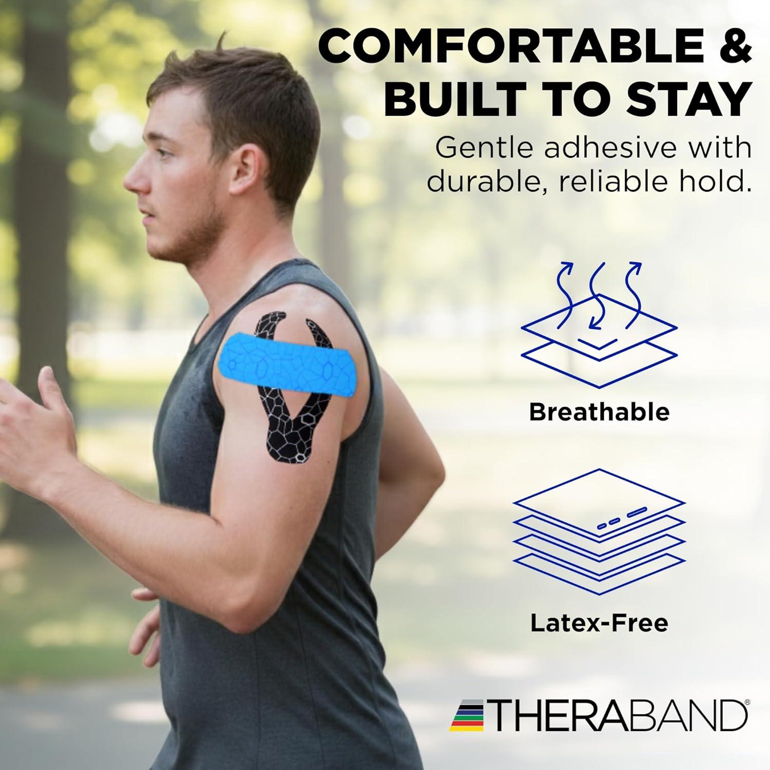 imageTHERABAND Kinesiology Tape BlueBlue 2 X 1033 Foot Bulk Roll with XactStretch Indicators LongLasting Athletic Tape for Shoulder amp Knee LatexFree Sports Tape Water Resistant CuttoLength