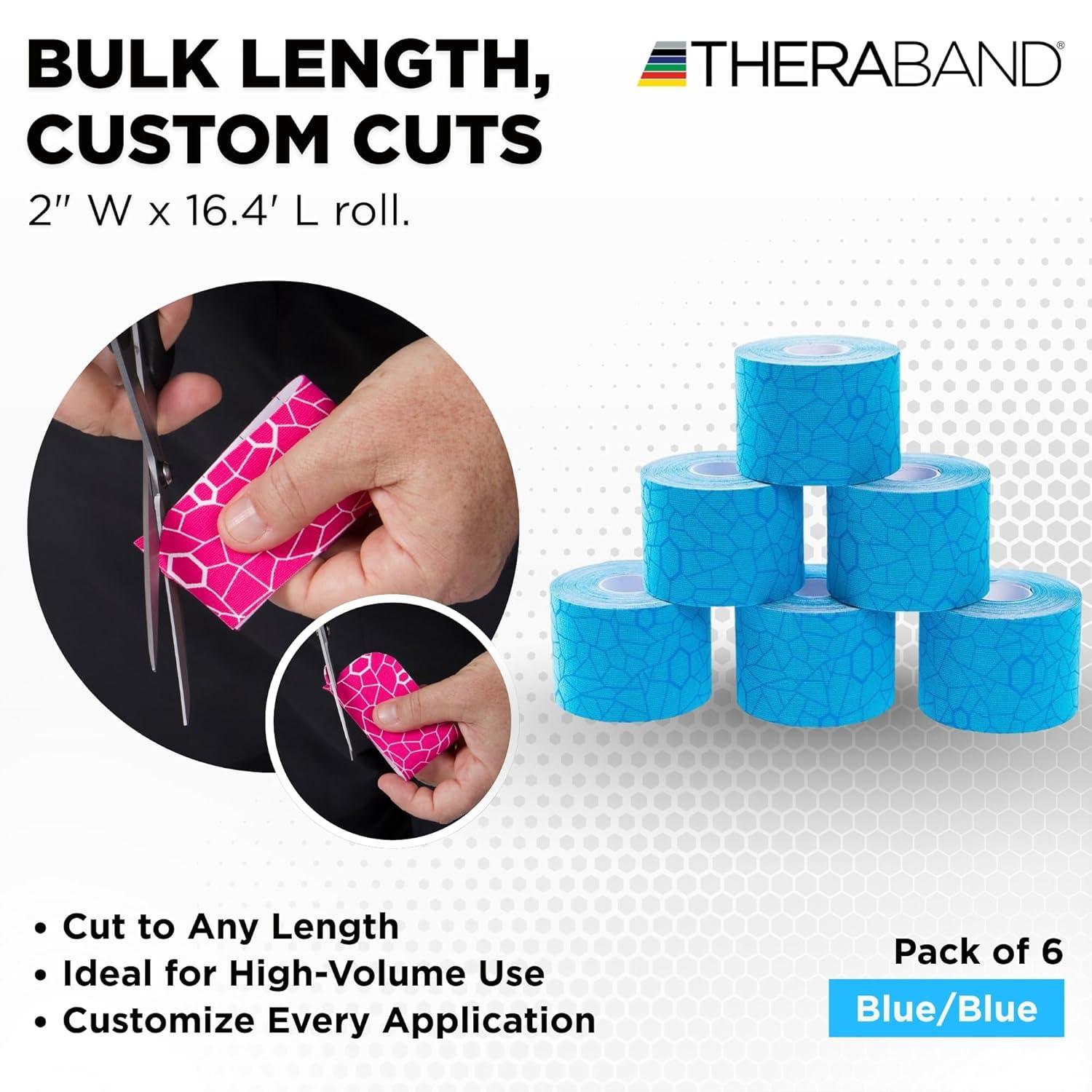 imageTHERABAND Kinesiology Tape BlueBlue 2 X 164 Roll 6 Pack with XactStretch Indicators LongLasting Athletic Tape for Shoulder amp Knee LatexFree Sports Tape Water Resistant CuttoLength