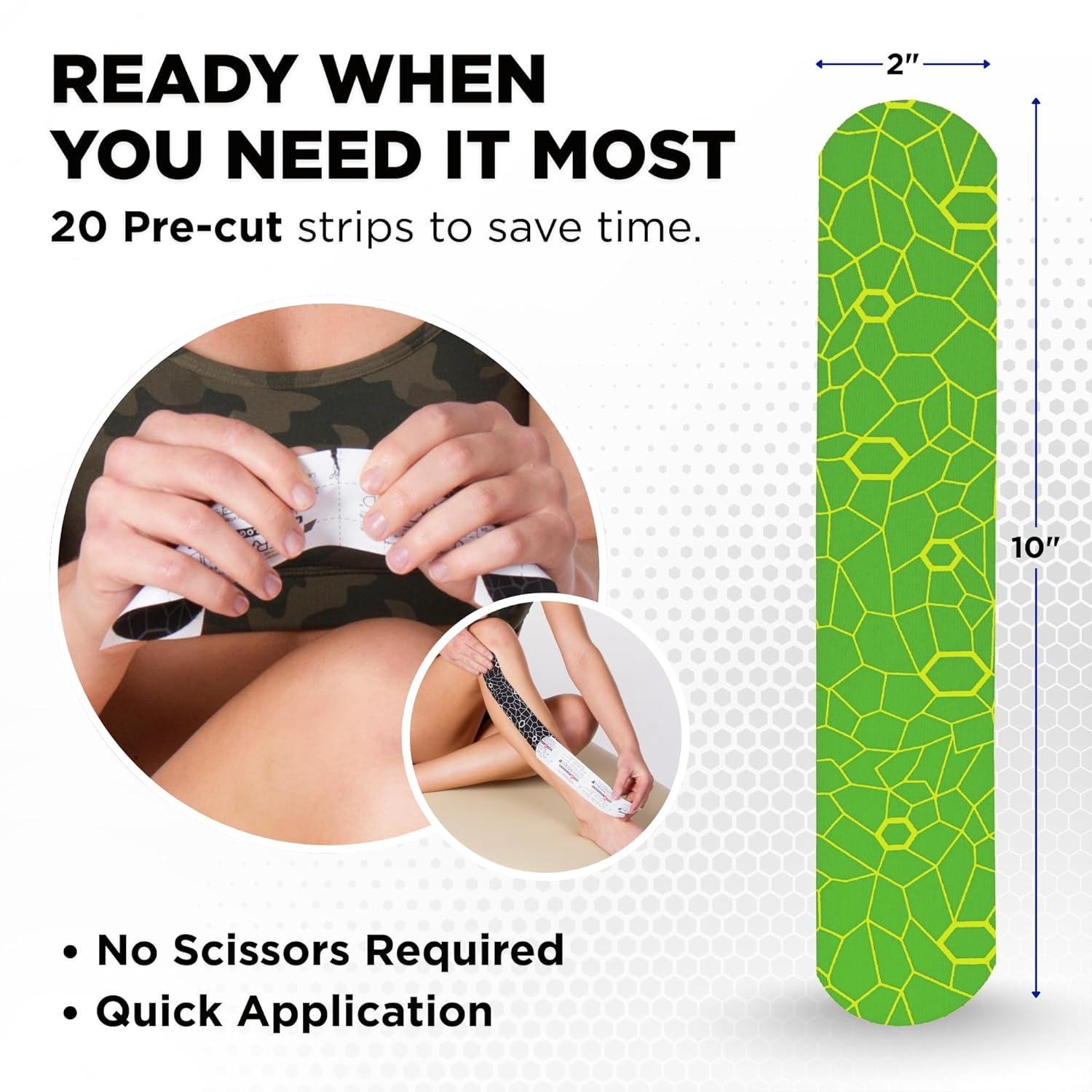 imageTHERABAND Kinesiology Tape GreenYellow 1 Roll with XactStretch Indicators LongLasting Athletic Tape for Shoulder Back amp Knee LatexFree amp Water Resistant for Men and Women PreCut