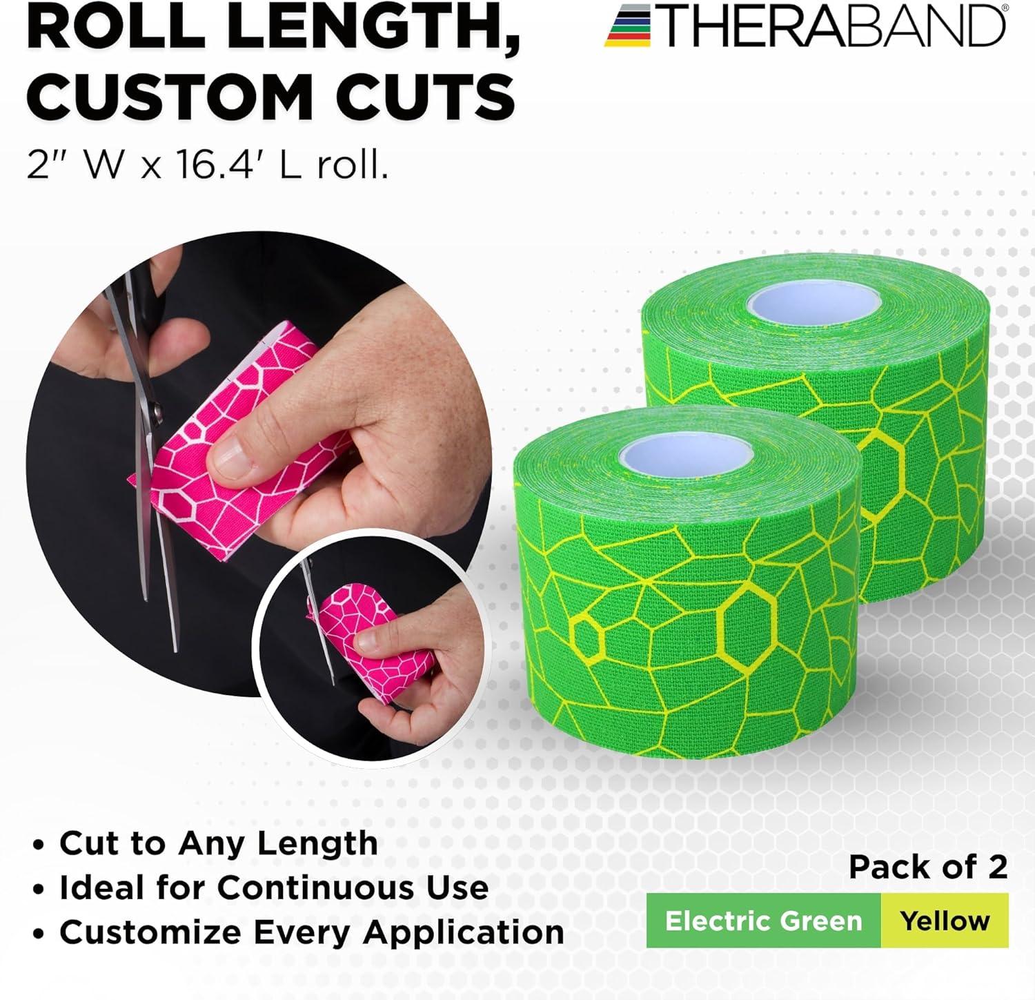 imageTHERABAND Kinesiology Tape GreenYellow 2 X 164 Roll 2 Pack with XactStretch Indicators LongLasting Athletic Tape for Shoulder amp Knee LatexFree Sports Tape Water Resistant CuttoLength