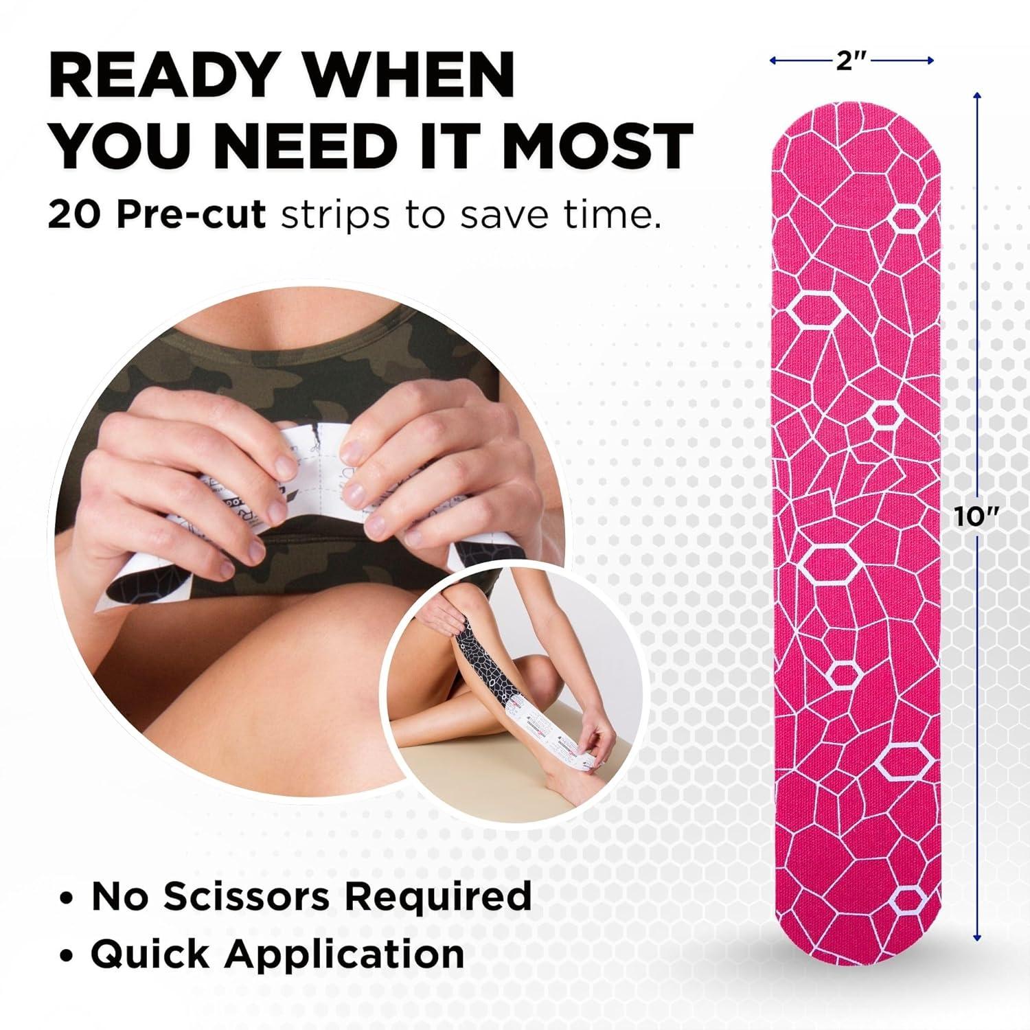 imageTHERABAND Kinesiology Tape PinkWhite 1 Roll with XactStretch Indicators LongLasting Athletic Tape for Shoulder Back amp Knee LatexFree amp Water Resistant for Men and Women PreCut