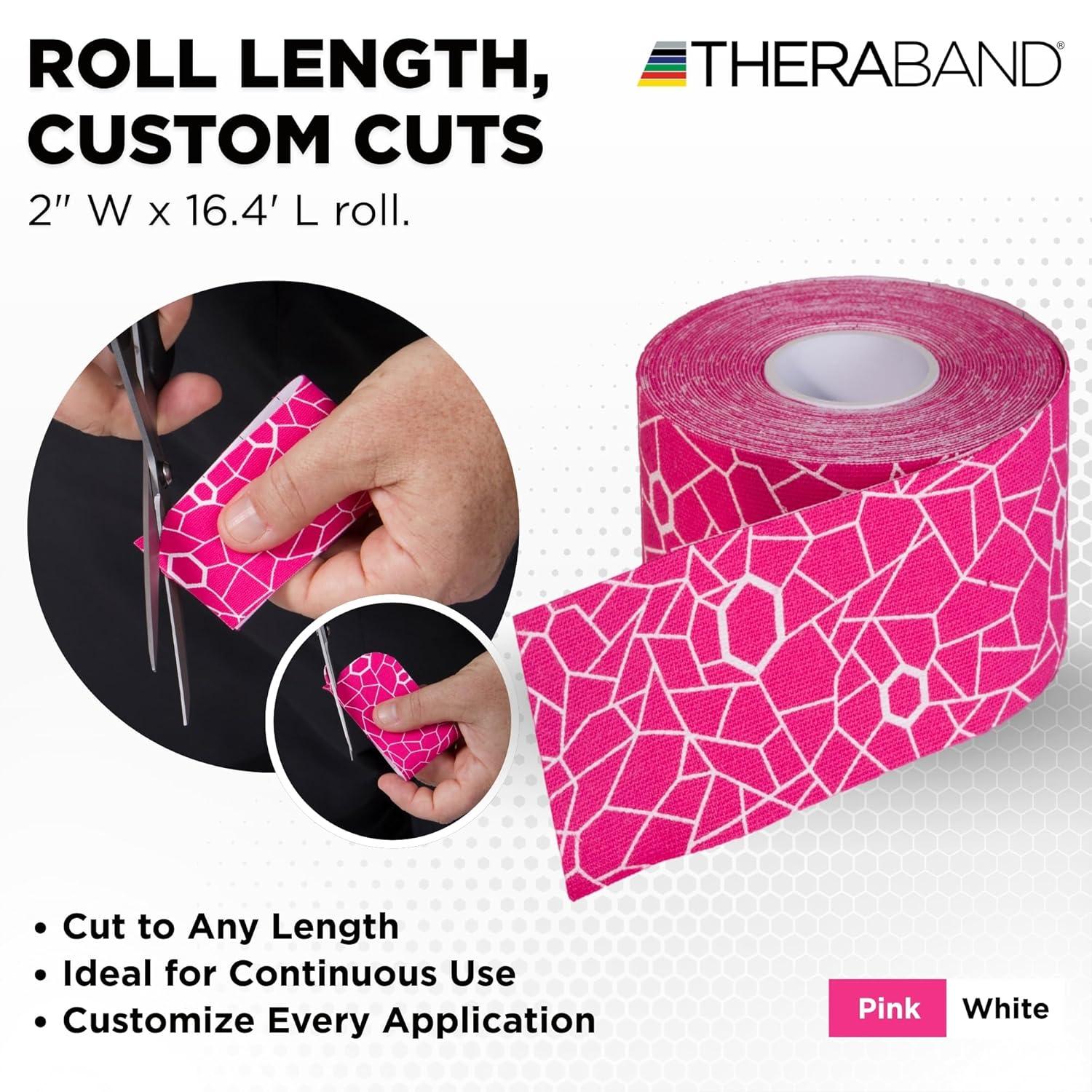 imageTHERABAND Kinesiology Tape Waterproof Physio Tape for Muscle amp Joint Support Standard Roll with XactStretch Application Indicators 2 Inch x 164 Foot Roll PinkWhite