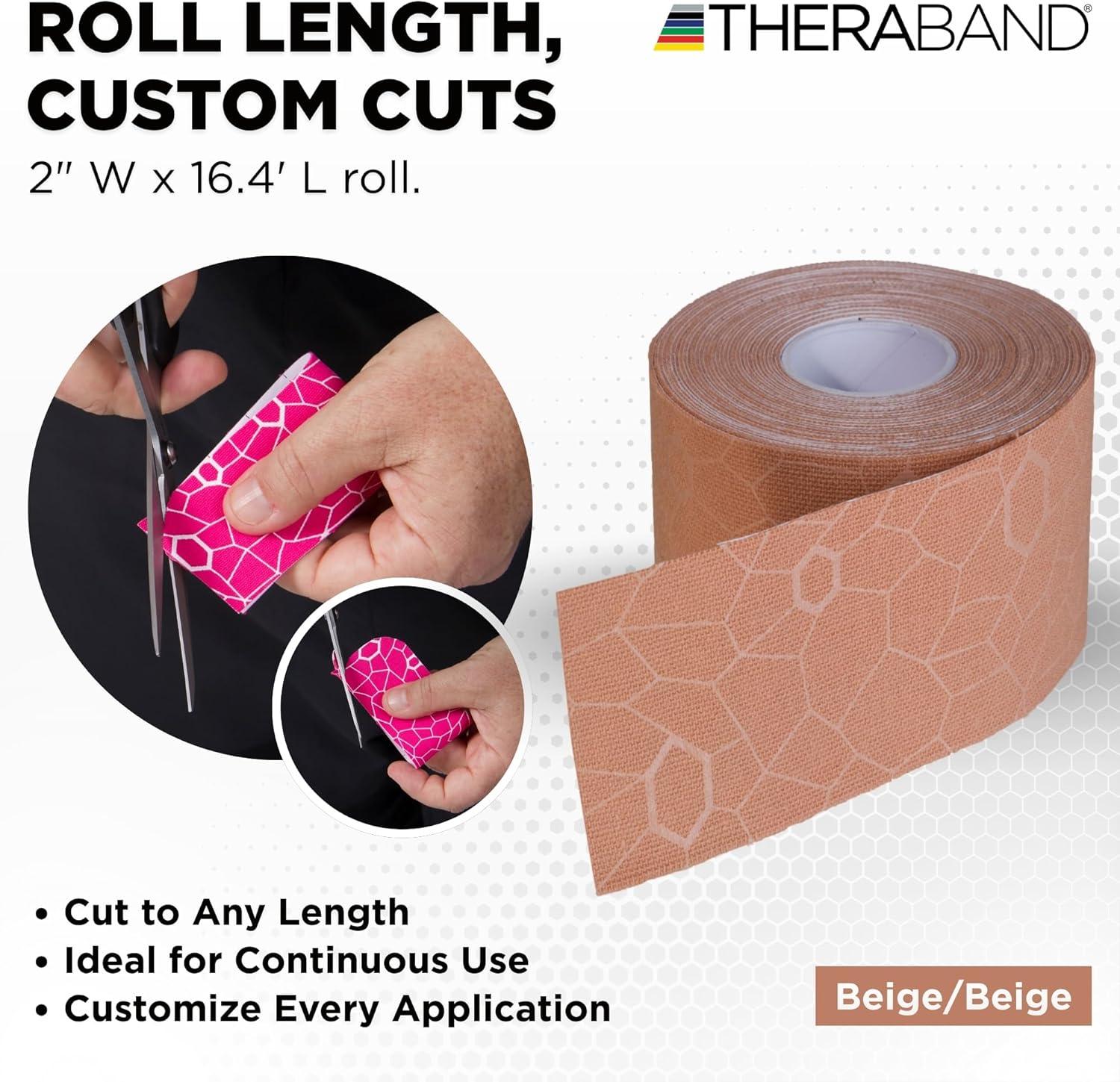 imageTHERABAND Kinesiology Tape Waterproof Physio Tape for Muscle amp Joint Support Standard Roll with XactStretch Application Indicators 2 Inch x 164 Foot Roll BeigeBeige