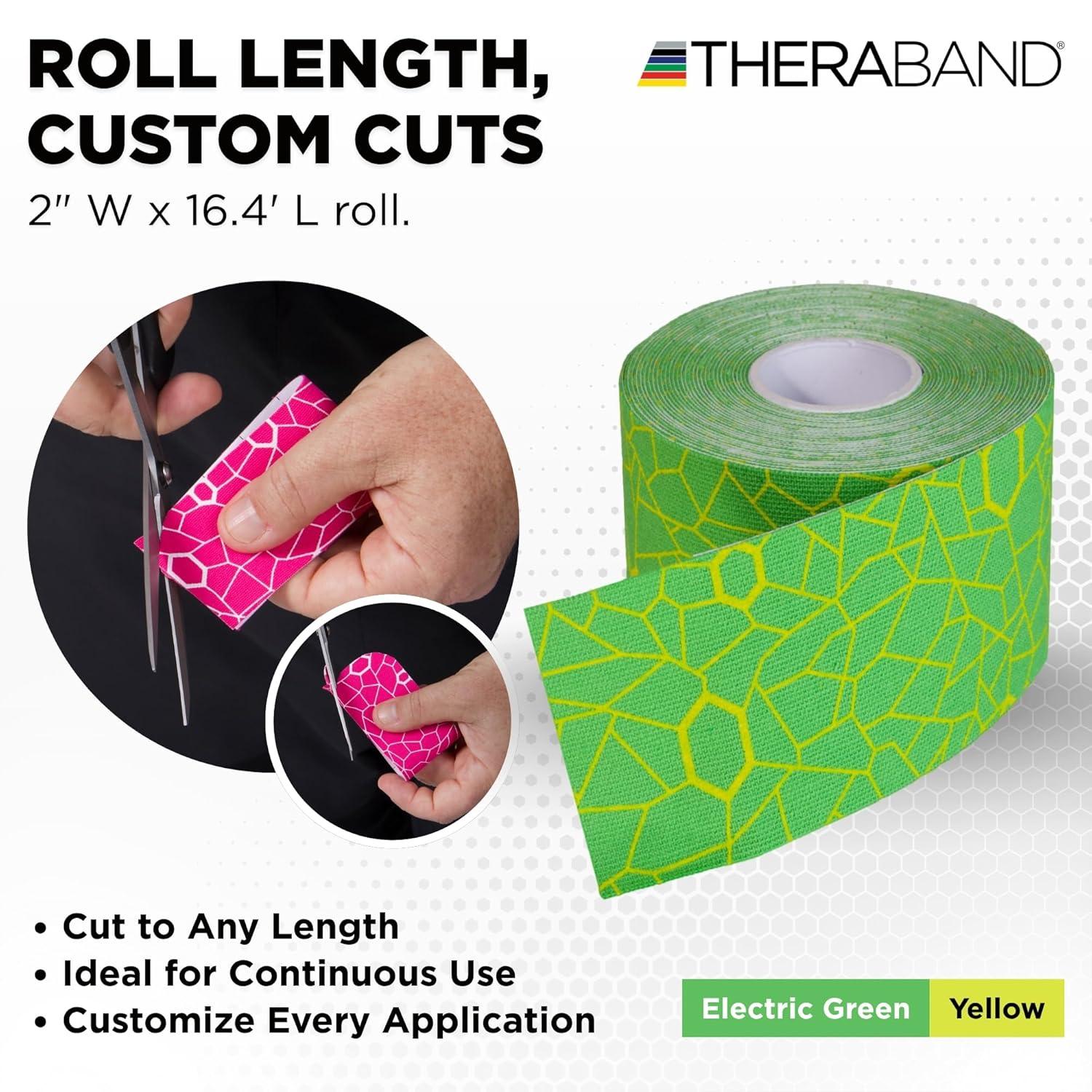 imageTHERABAND Kinesiology Tape Waterproof Physio Tape for Muscle amp Joint Support Standard Roll with XactStretch Application Indicators 2 Inch x 164 Foot Roll Electric GreenYellow