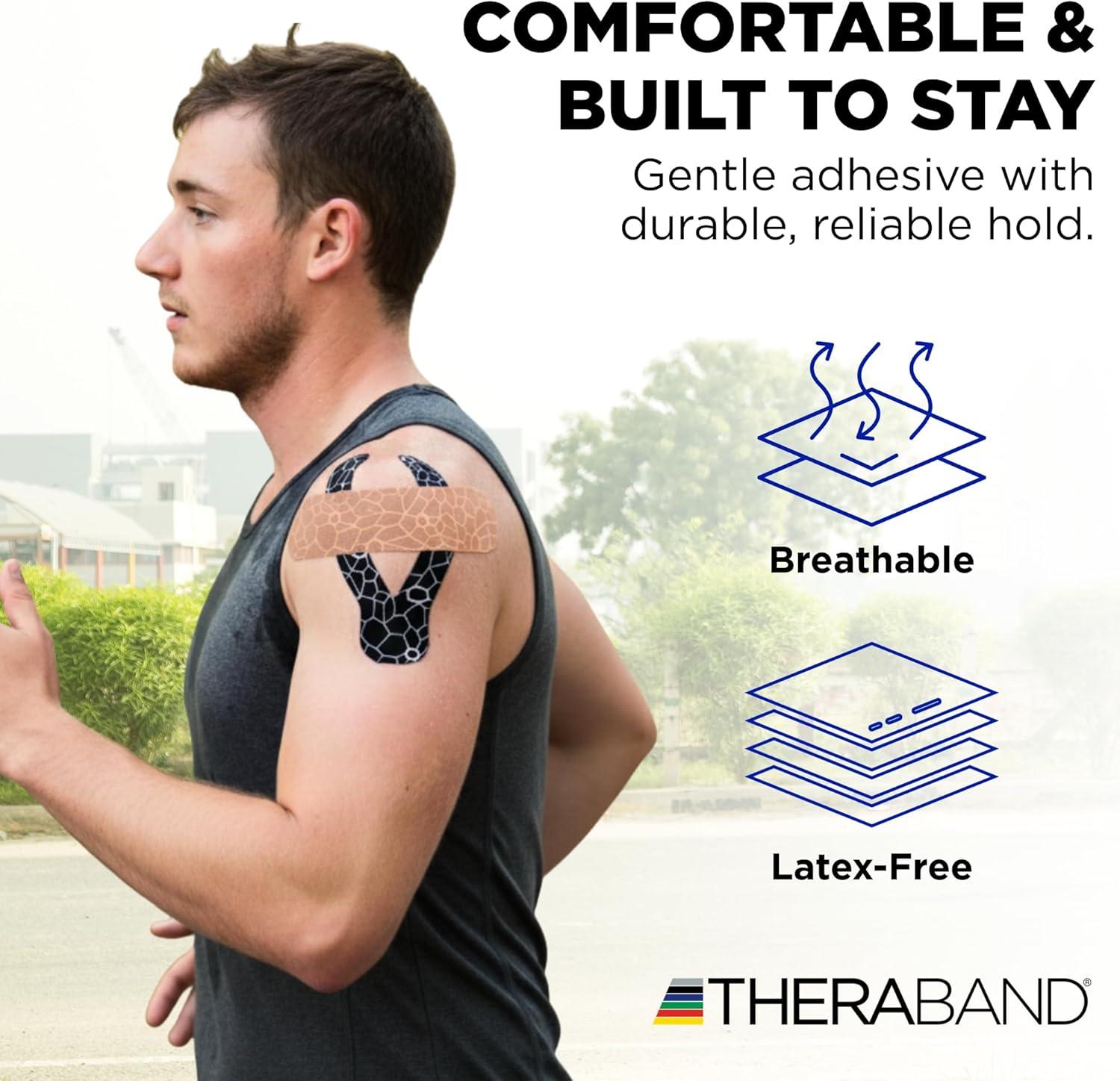 imageTHERABAND Kinesiology Tape Waterproof Physio Tape for Muscle amp Joint Support Standard Roll with XactStretch Application Indicators 2 Inch x 164 Foot Roll BeigeBeige