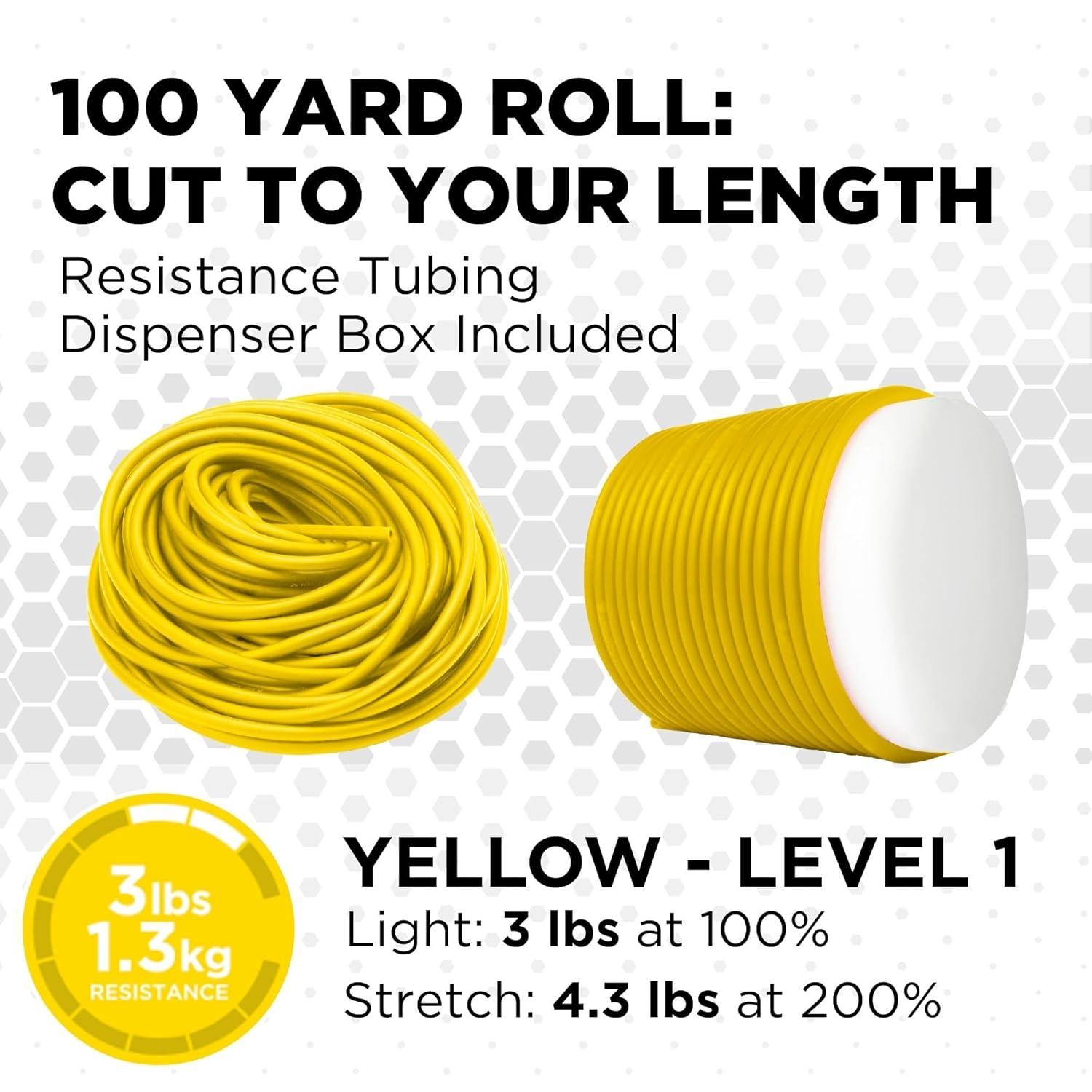 imageTHERABAND Latex Resistance Tubing Yellow Light Level 1 100 ft Roll Professional Grade Resistance Band for Exercise Upper and Lower Body Workouts CuttoLength ColorCoded Levels