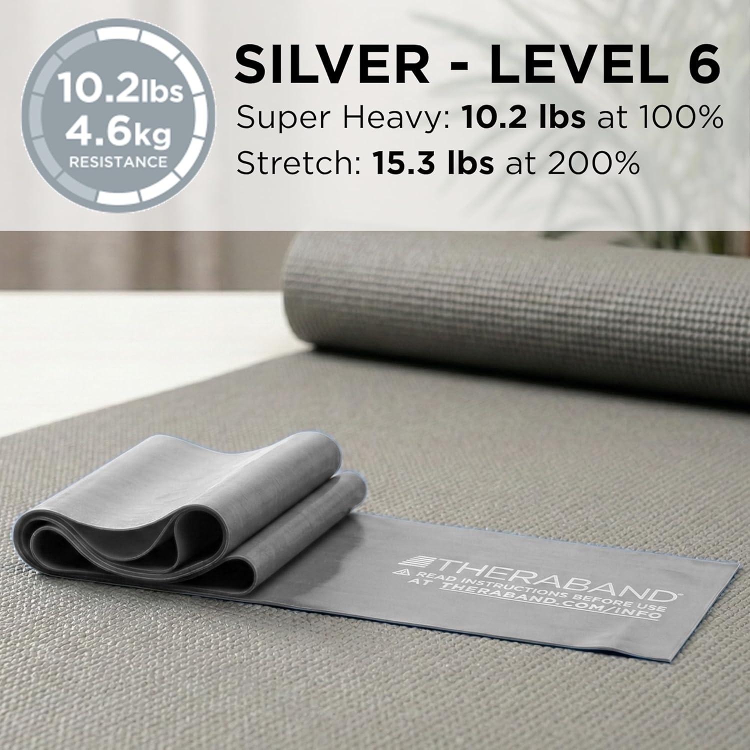 imageTHERABAND Professional Latex Resistance Bands Individual 6 Ft Elastic Band for Upper amp Lower Body Exercise Physical Therapy Pilates AtHome Workouts 6 Foot Silver Super Heavy Level 7