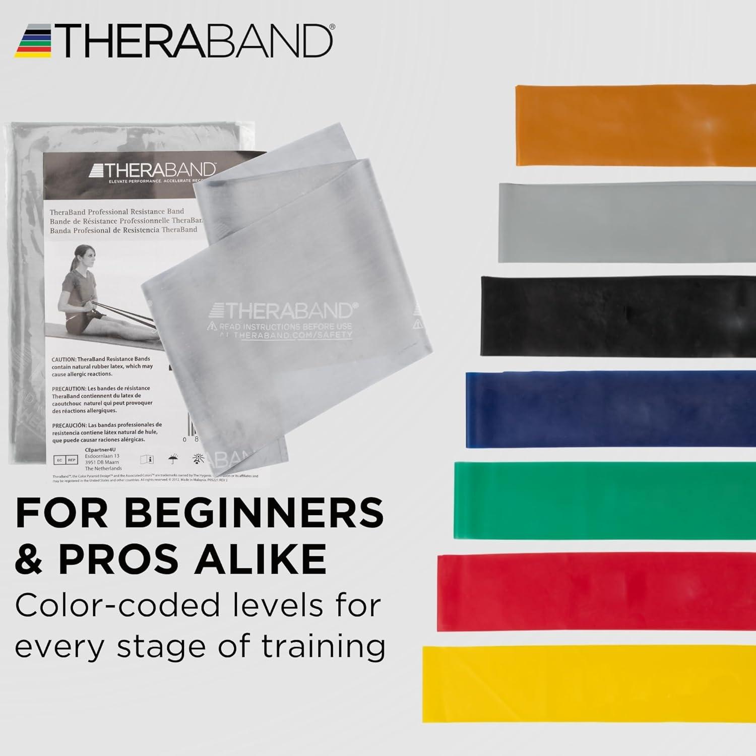 imageTHERABAND Professional Latex Resistance Bands Individual 6 Ft Elastic Band for Upper amp Lower Body Exercise Physical Therapy Pilates AtHome Workouts 6 Foot Silver Super Heavy Level 7