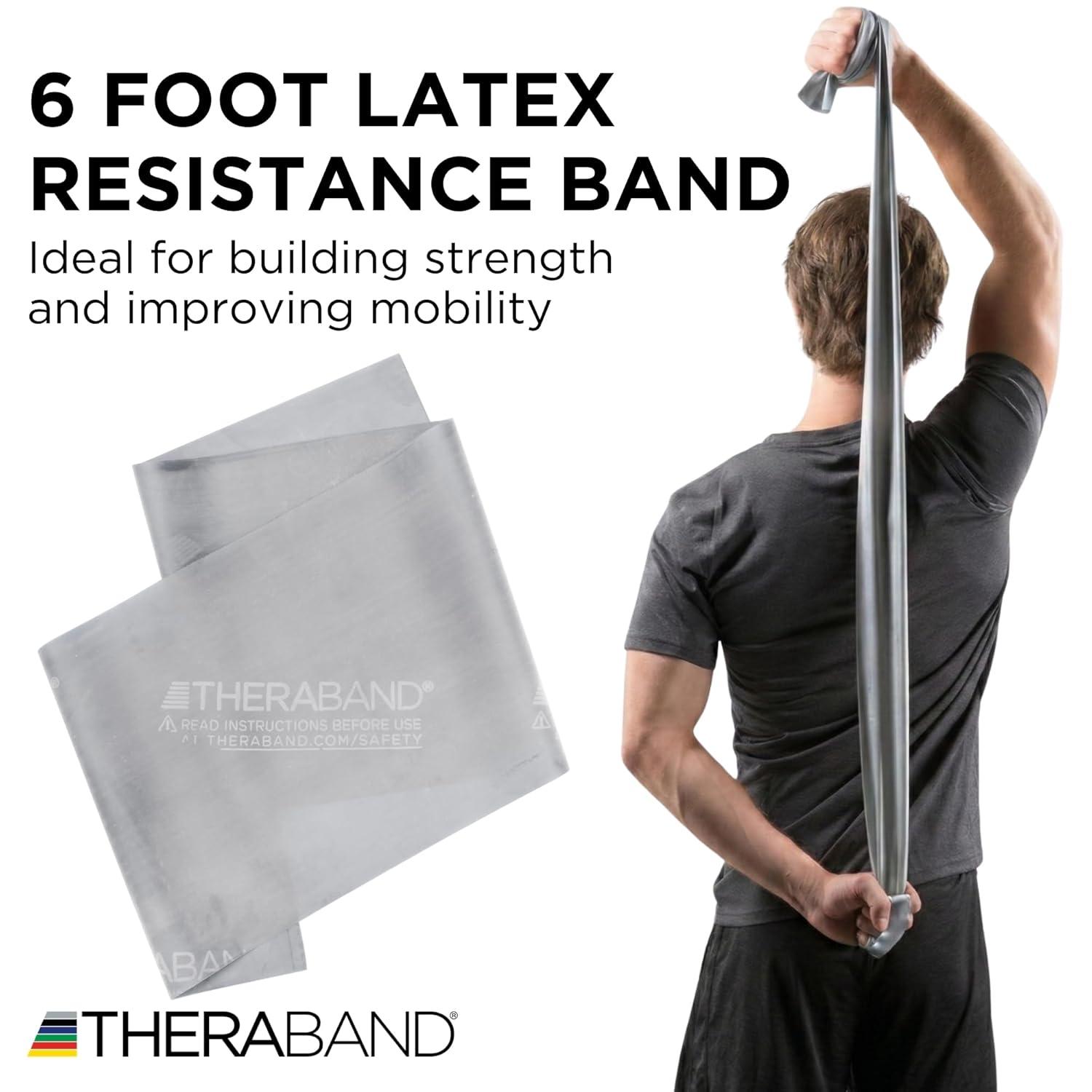 imageTHERABAND Professional Latex Resistance Bands Individual 6 Ft Elastic Band for Upper amp Lower Body Exercise Physical Therapy Pilates AtHome Workouts 6 Foot Silver Super Heavy Level 7