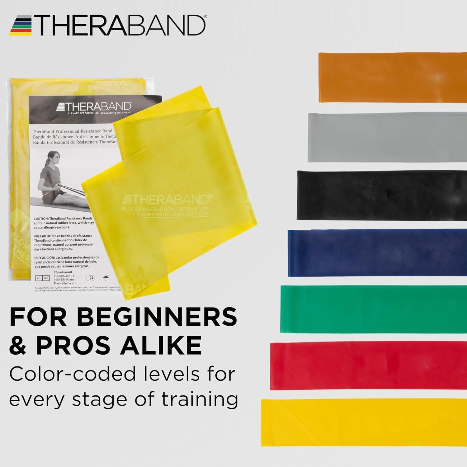 imageTHERABAND Professional Resistance Band 6 Ft Light Yellow Level 1 Latex Exercise Band for Physical Therapy Strength Training Pilates amp Home Workouts
