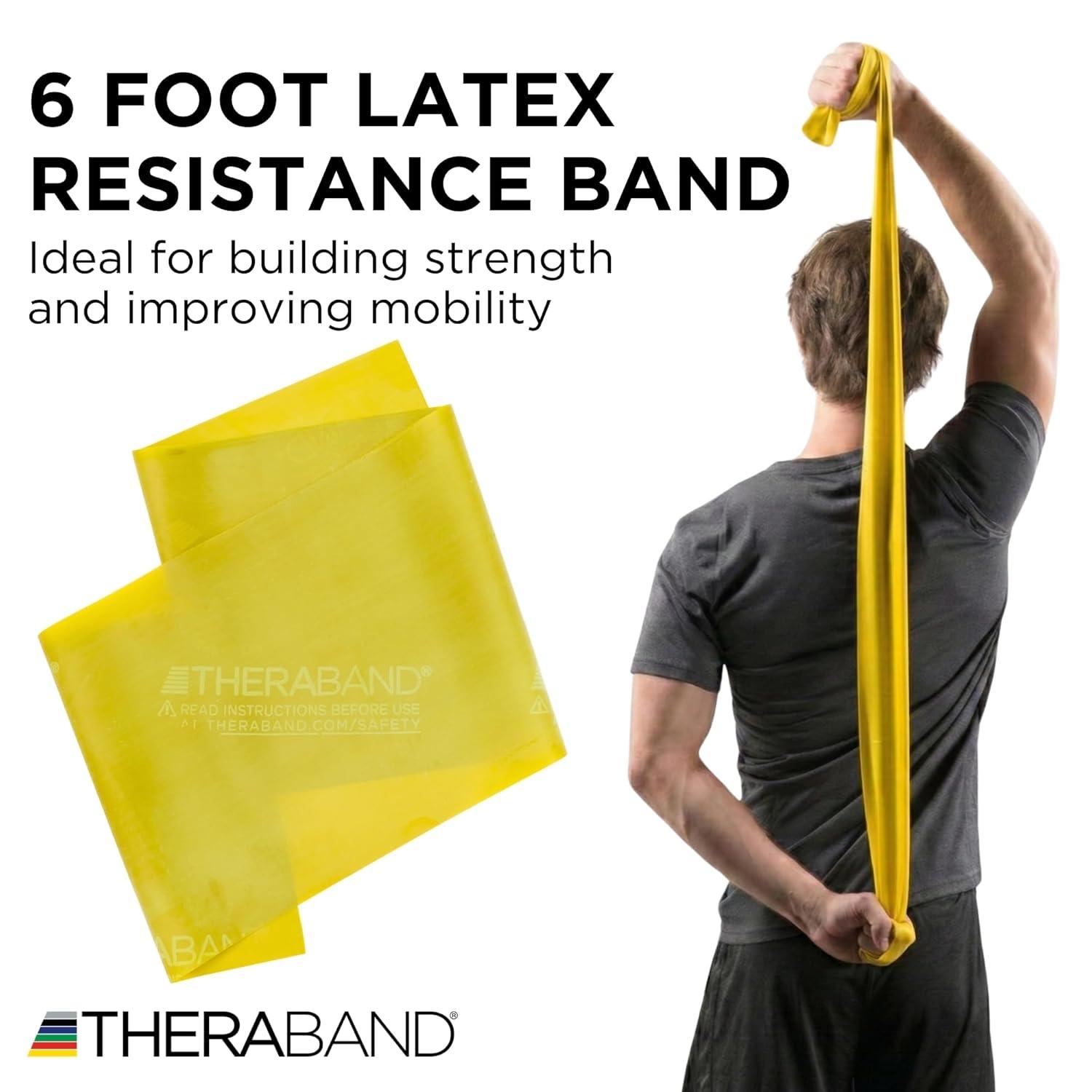 imageTHERABAND Professional Resistance Band 6 Ft Light Yellow Level 1 Latex Exercise Band for Physical Therapy Strength Training Pilates amp Home Workouts