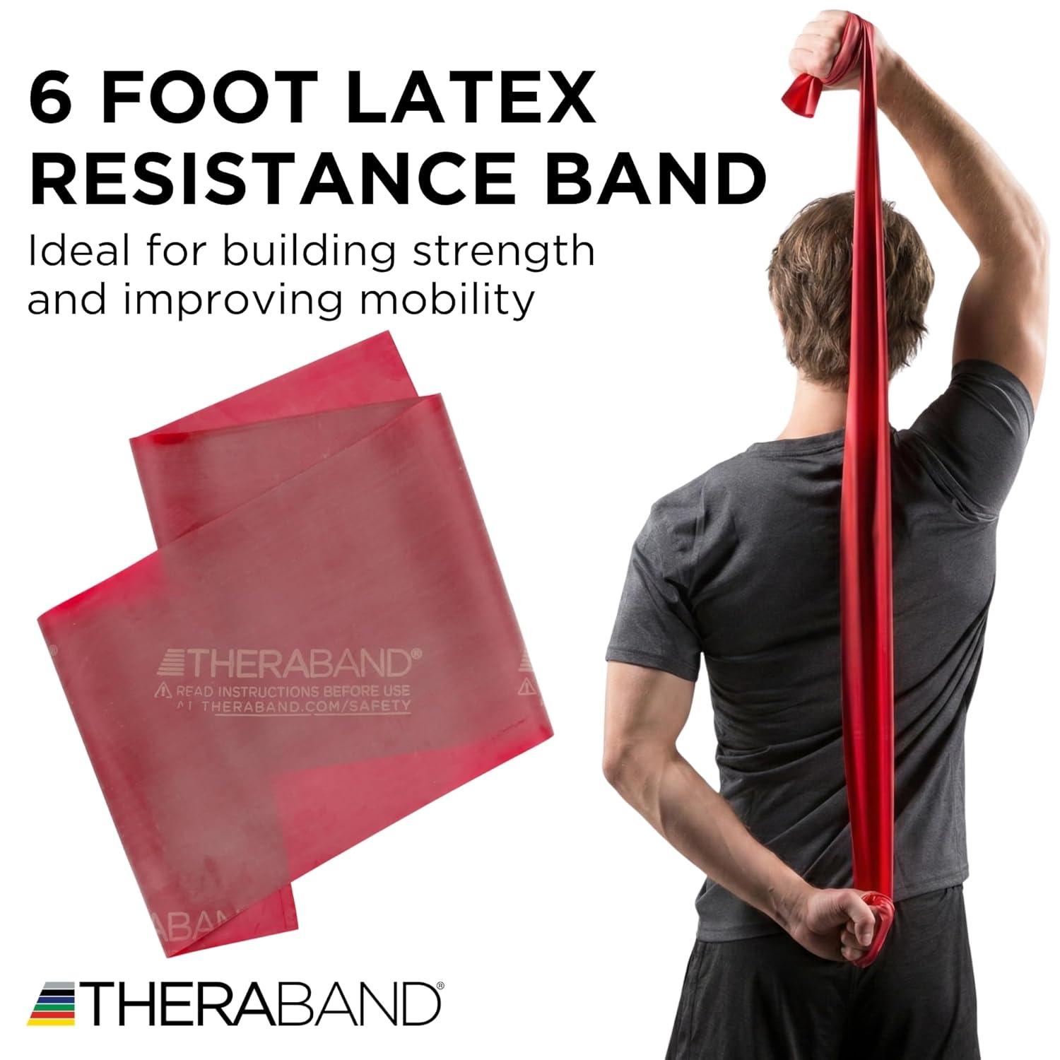 imageTHERABAND Professional Resistance Band 6 Ft Medium Red Level 3 Latex Exercise Band for Physical Therapy Strength Training Pilates amp Home Workouts