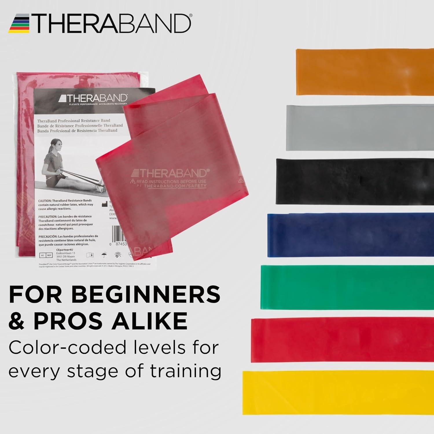 imageTHERABAND Professional Resistance Band 6 Ft Medium Red Level 3 Latex Exercise Band for Physical Therapy Strength Training Pilates amp Home Workouts