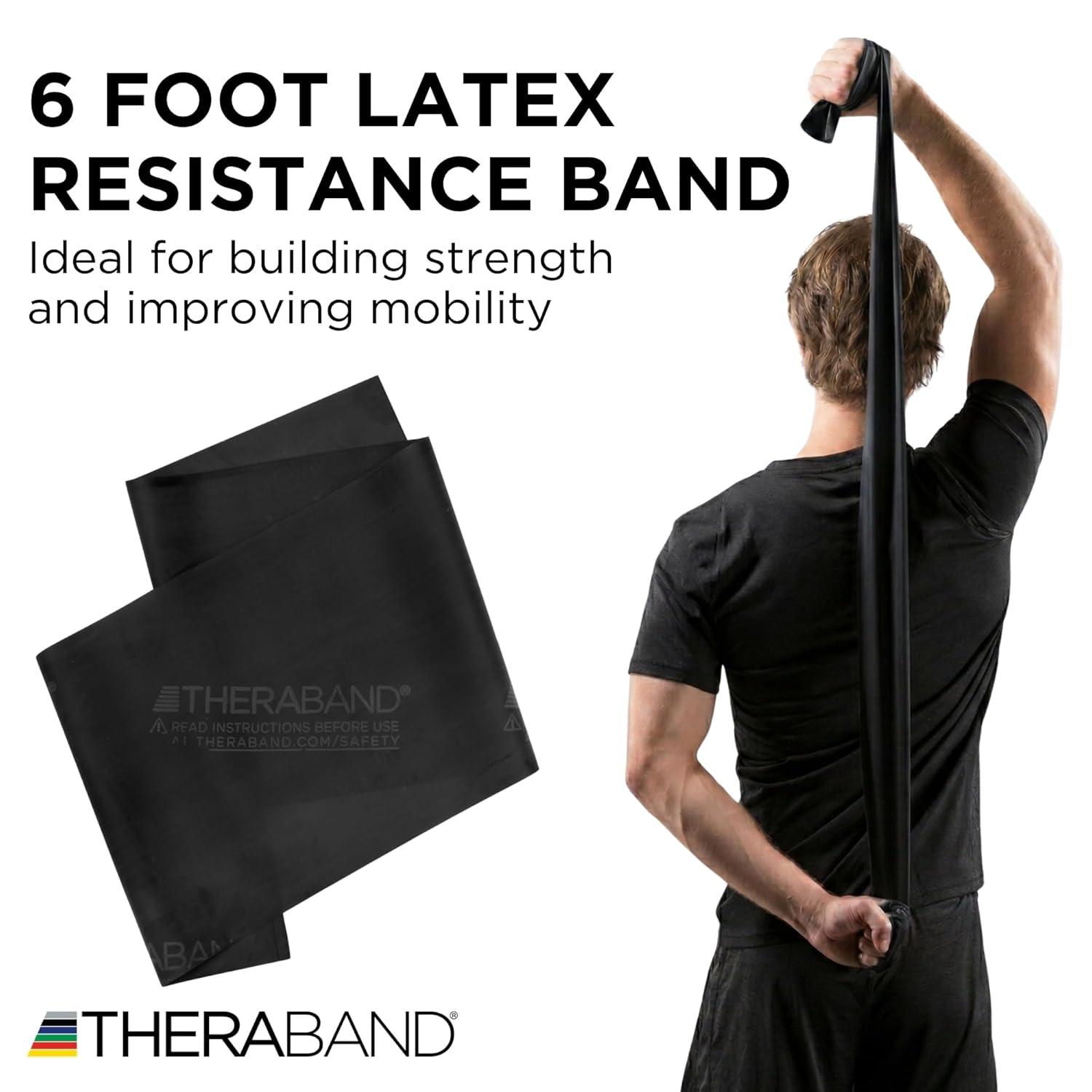 imageTHERABAND Professional Resistance Band 6 Ft Special Heavy Black Level 6 Latex Exercise Band for Physical Therapy Strength Training Pilates amp Home Workouts