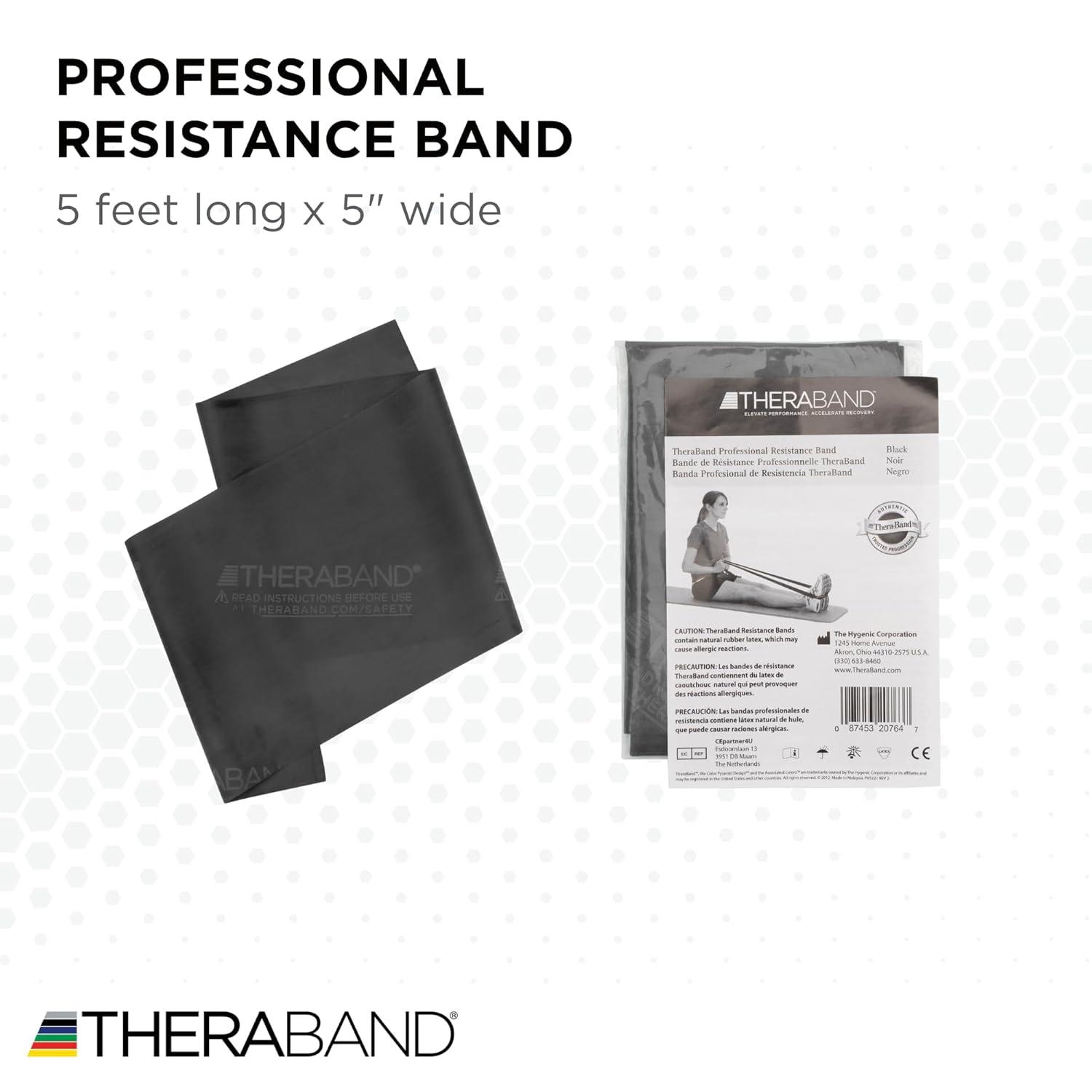 imageTHERABAND Professional Resistance Band Red Level 2 Medium 5 ft Exercise Band for Physical Therapy Strength Training Upper and Lower Body Workouts Yoga and PilatesLevel 6 Super Heavy Black