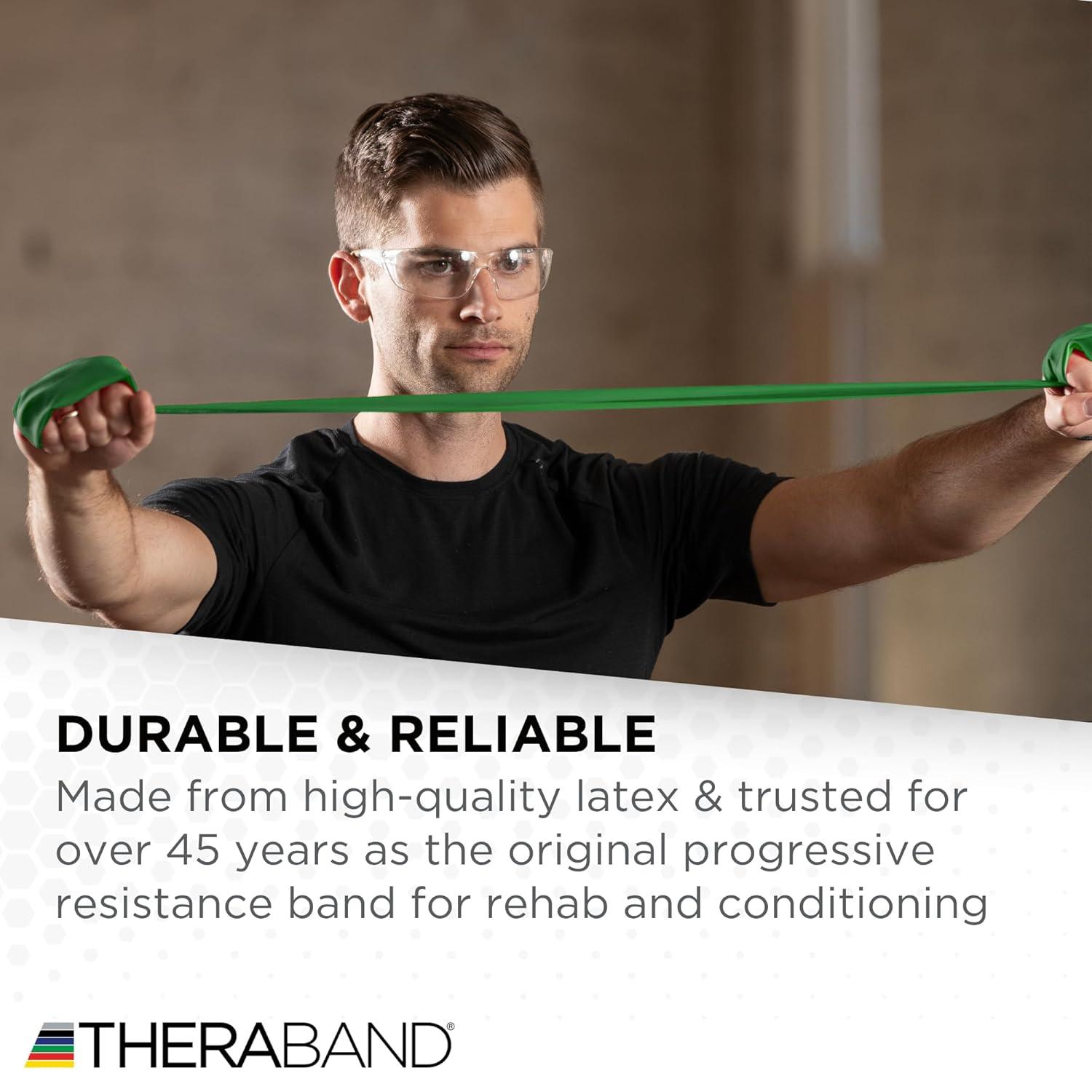 imageTHERABAND Professional Resistance Band Red Level 2 Medium 5 ft Exercise Band for Physical Therapy Strength Training Upper and Lower Body Workouts Yoga and PilatesLevel 4 Extra Heavy Green