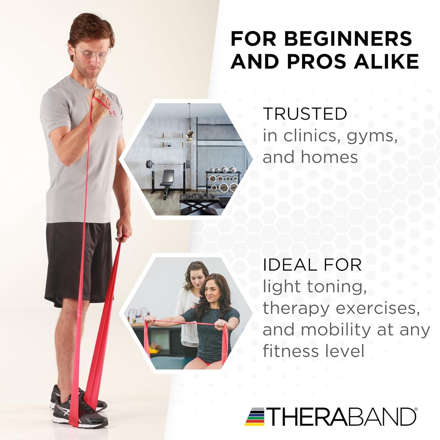 imageTHERABAND Professional Resistance Band Red Level 2 Medium 5 ft Exercise Band for Physical Therapy Strength Training Upper and Lower Body Workouts Yoga and PilatesLevel 3 Heavy Red
