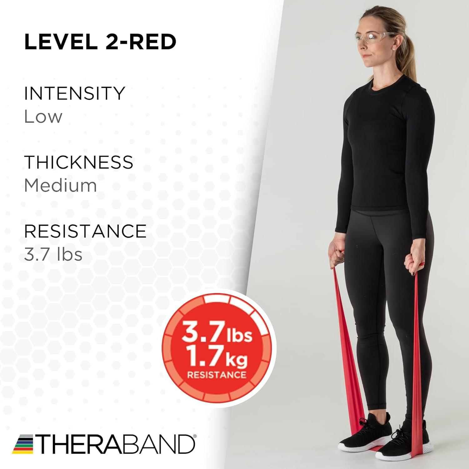 imageTHERABAND Professional Resistance Band Red Level 2 Medium 5 ft Exercise Band for Physical Therapy Strength Training Upper and Lower Body Workouts Yoga and PilatesLevel 3 Heavy Red