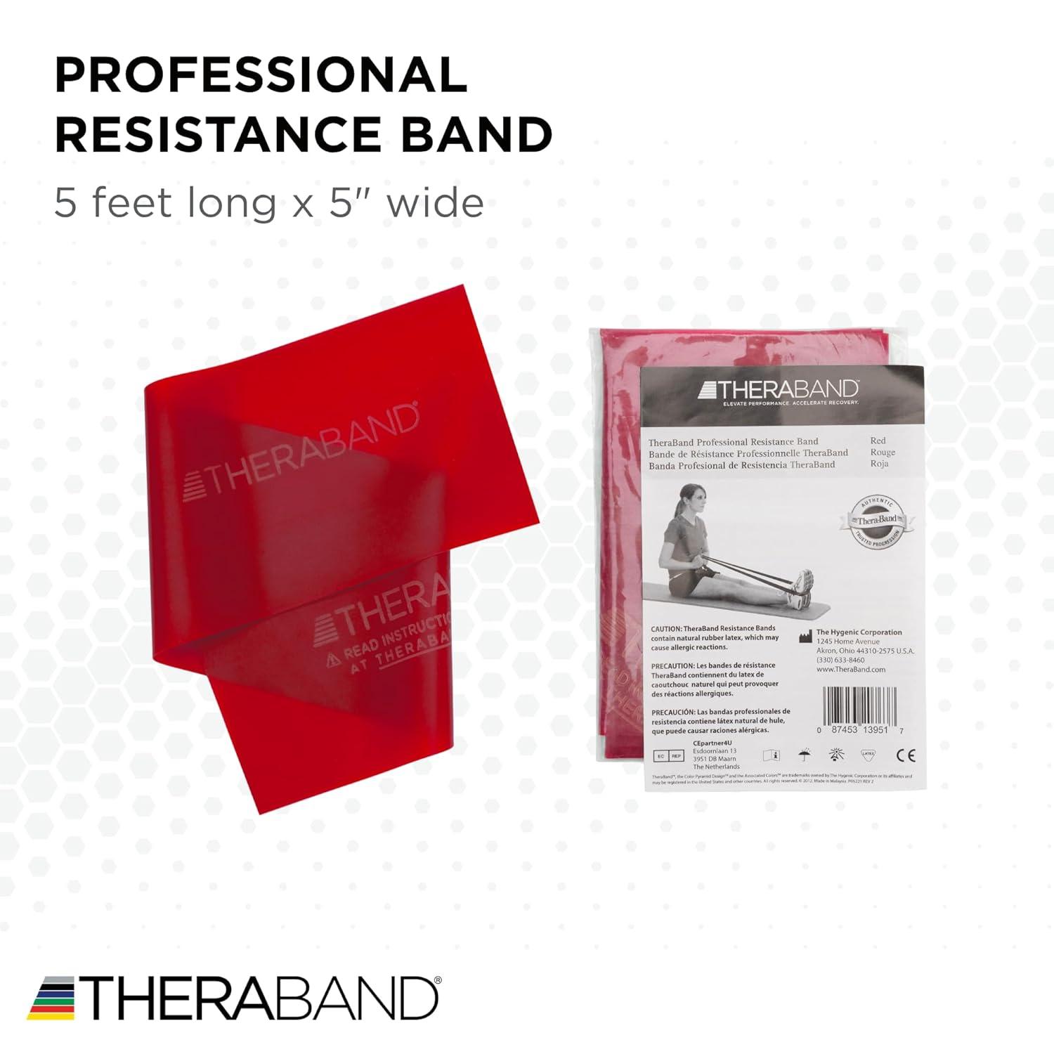 imageTHERABAND Professional Resistance Band Red Level 2 Medium 5 ft Exercise Band for Physical Therapy Strength Training Upper and Lower Body Workouts Yoga and PilatesLevel 3 Heavy Red