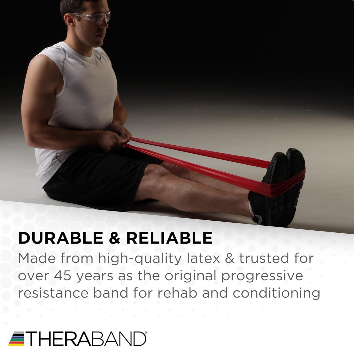 imageTHERABAND Professional Resistance Band Red Level 2 Medium 5 ft Exercise Band for Physical Therapy Strength Training Upper and Lower Body Workouts Yoga and PilatesLevel 3 Heavy Red