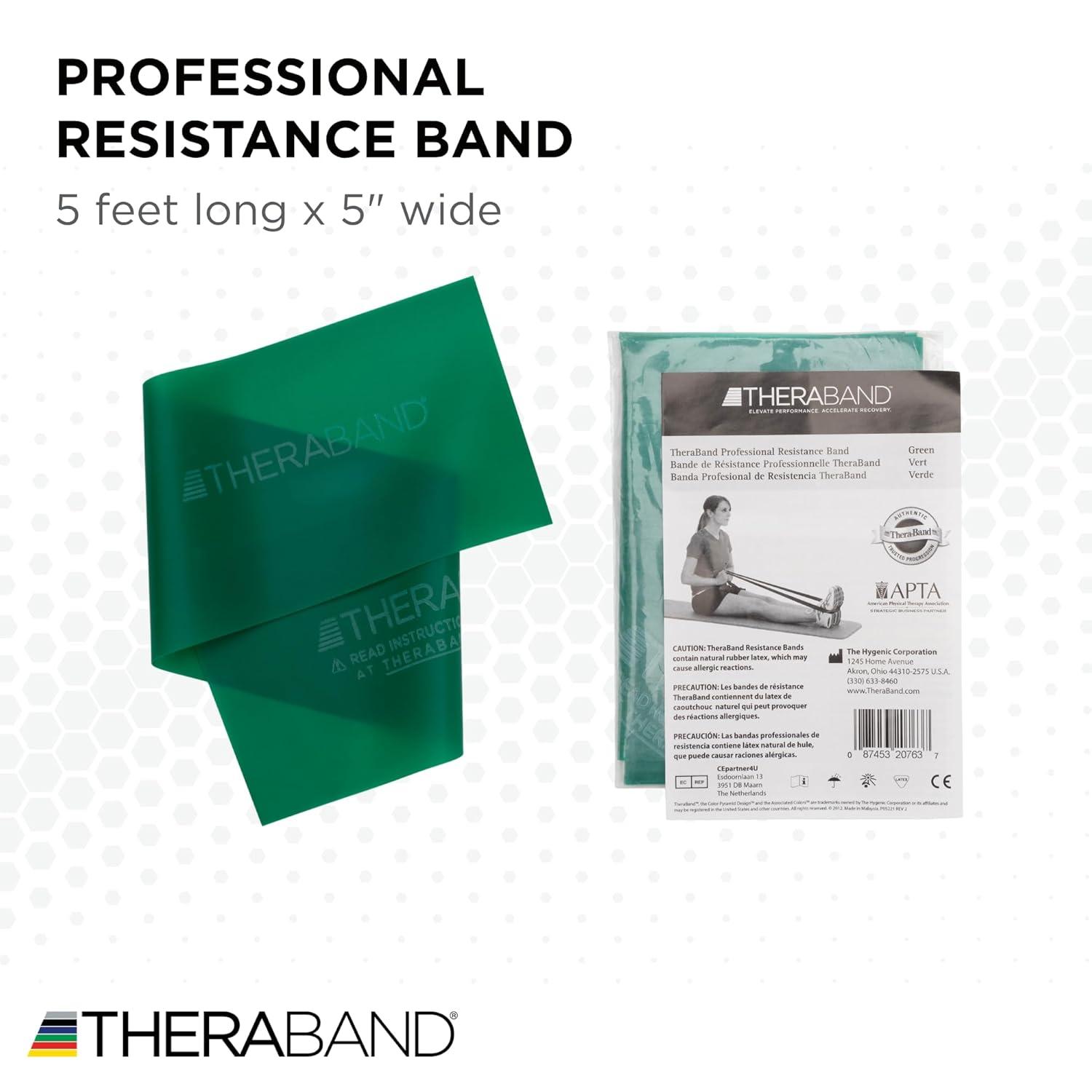 imageTHERABAND Professional Resistance Band Red Level 2 Medium 5 ft Exercise Band for Physical Therapy Strength Training Upper and Lower Body Workouts Yoga and PilatesLevel 4 Extra Heavy Green