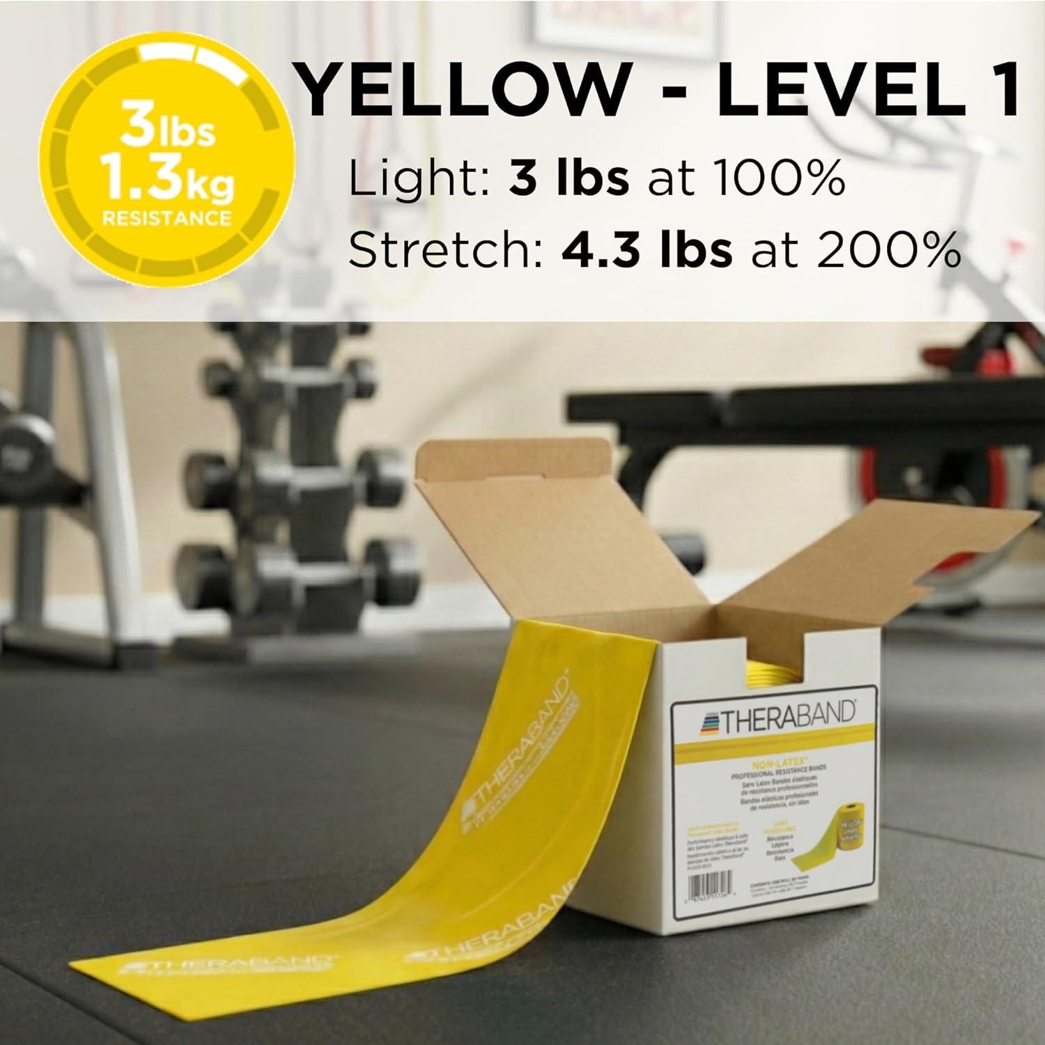 imageTHERABAND Resistance Band Gold Max 25Yard Roll LatexFree Elastic Band for Exercise Physical Therapy Yoga Pilates Stretching Home Workouts ColorCoded for Easy Resistance LevelsYellow