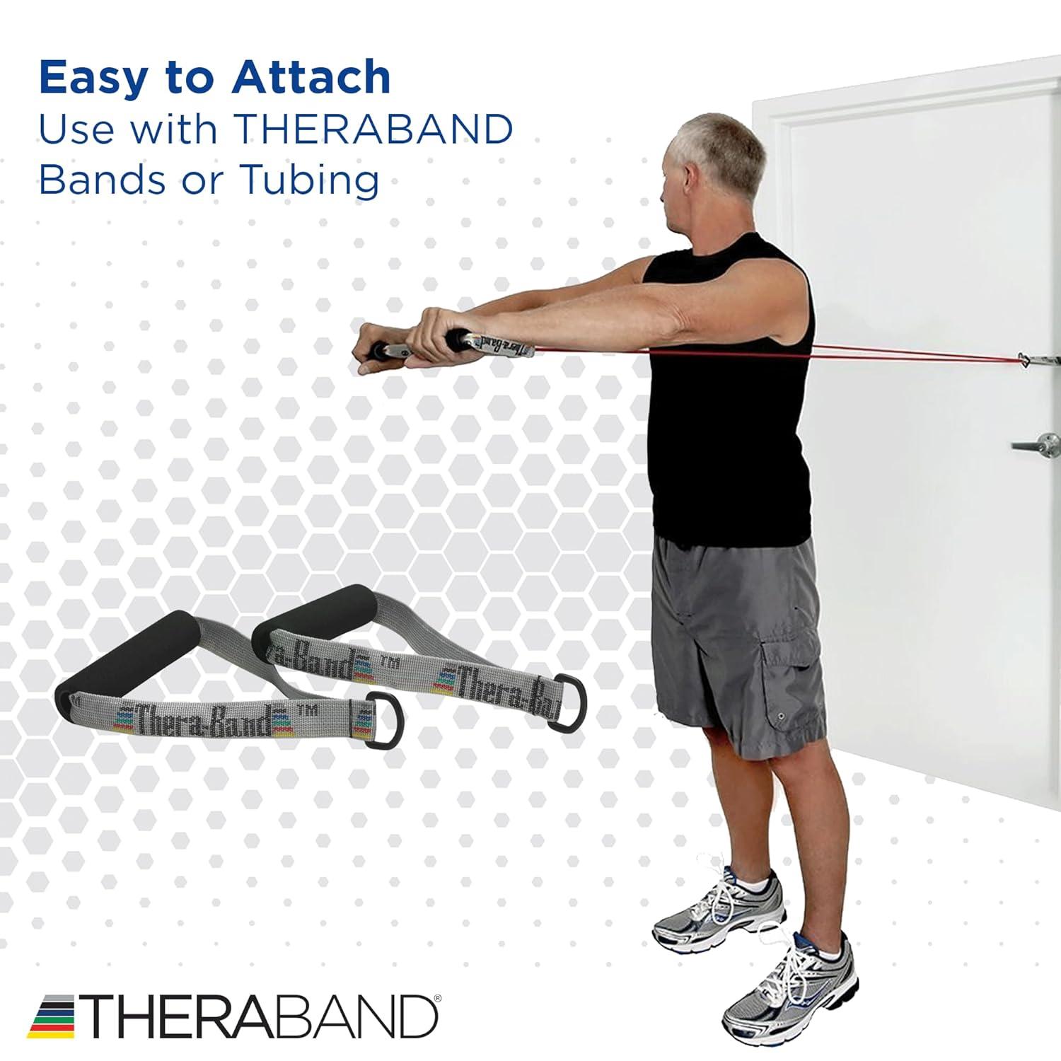 imageTHERABAND Resistance Band Handles Attachments for Resistance Bands and Tubing Pair of Foam Grip Pull Handles for Lower and Upper Body Exercises Pilates Yoga Home Workouts without Weights