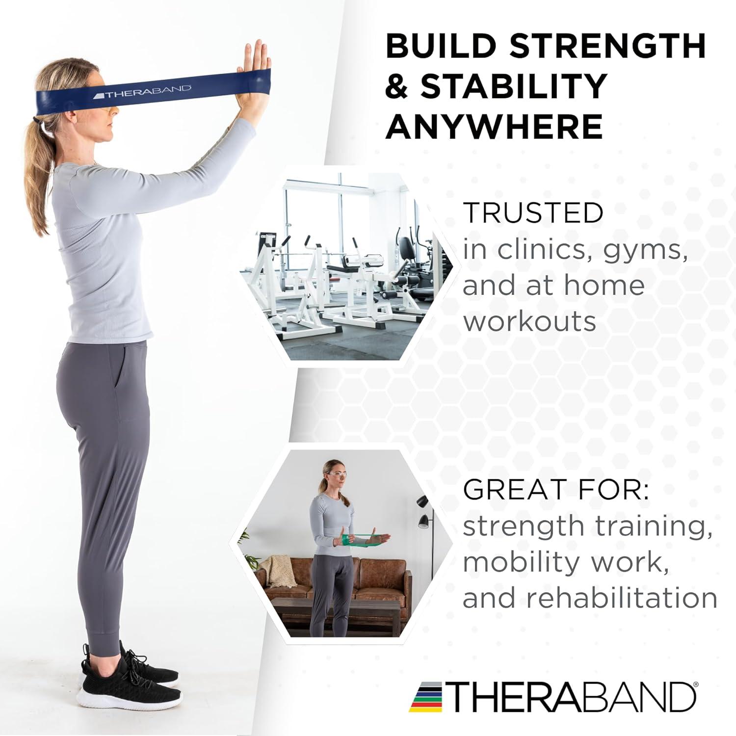 imageTHERABAND Resistance Band Loop Professional Latex Mini Band for Lower Pilates Crossfit Yoga Stretching Physical Therapy Strength Training no Weights 8 Inch Blue Extra Heavy Advanced Level 1