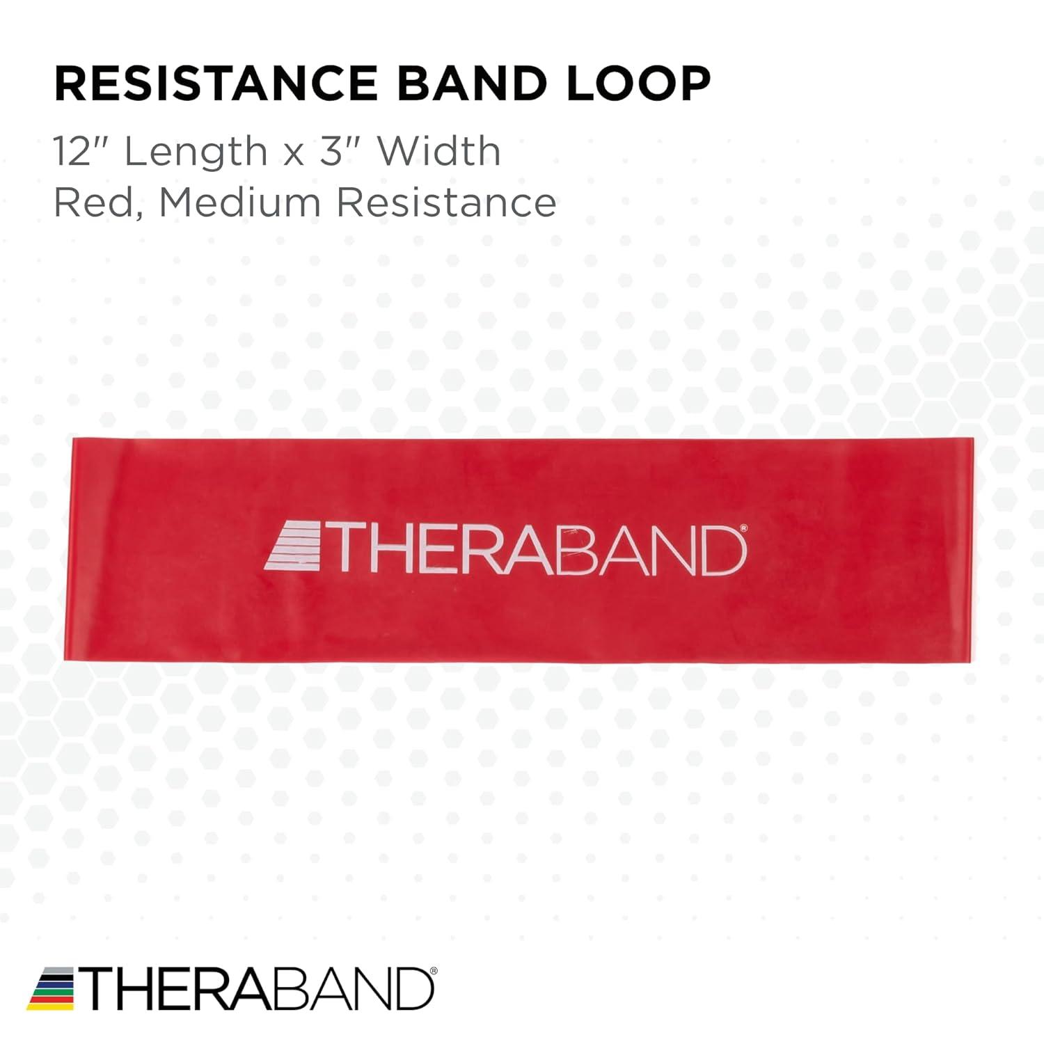 imageTHERABAND Resistance Band Loop Professional Latex Mini Band for Lower Pilates Crossfit Yoga Stretching Physical Therapy Strength Training without Weights 12 Inch Red Medium Beginner Level 2