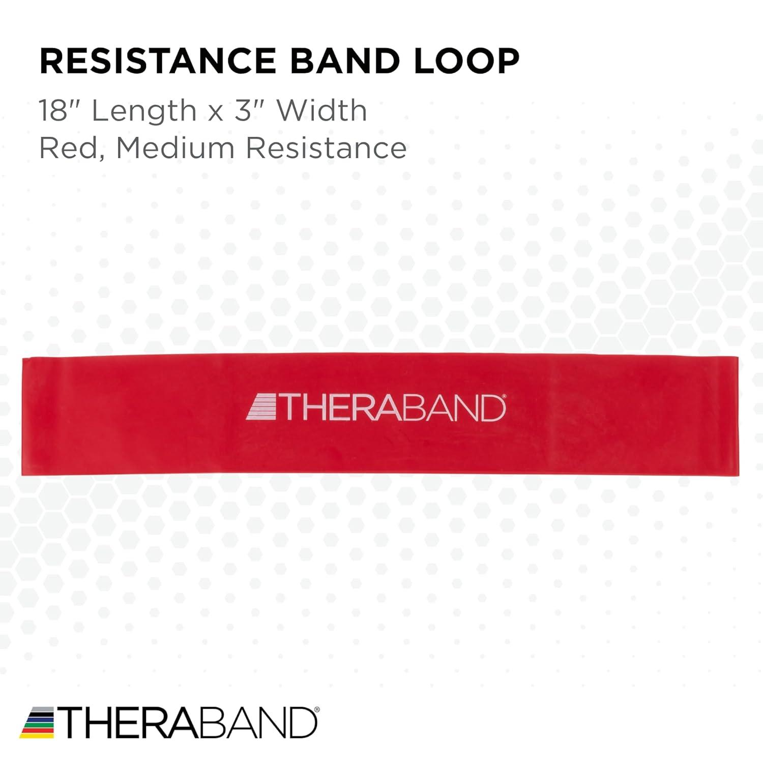 imageTHERABAND Resistance Band Loop Professional Latex Mini Band for Lower Pilates Crossfit Yoga Stretching Physical Therapy Strength Training without Weights 18 Inch Red Medium Beginner Level 2