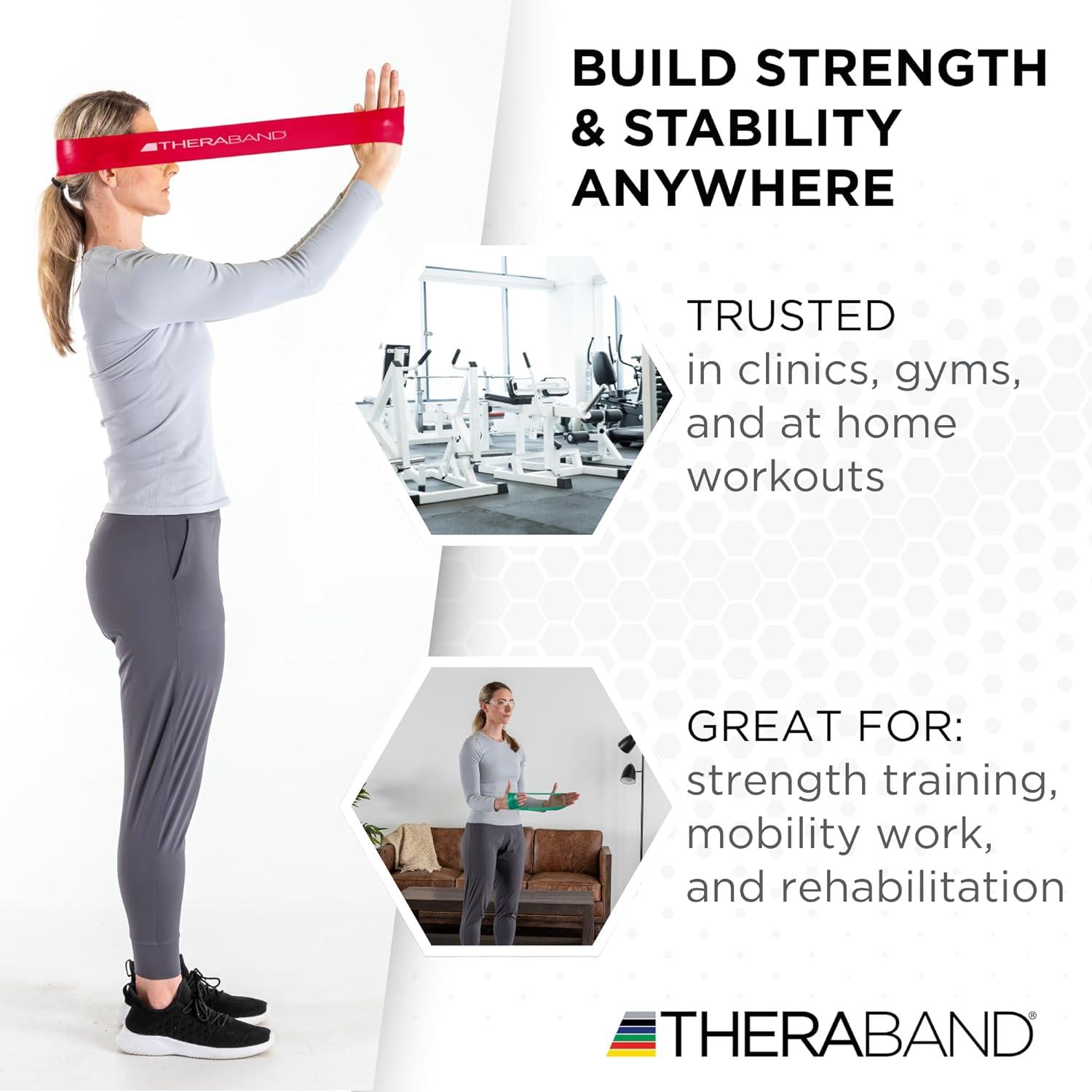 imageTHERABAND Resistance Band Loop Professional Latex Mini Band for Lower Pilates Crossfit Yoga Stretching Physical Therapy Strength Training without Weights 18 Inch Red Medium Beginner Level 2