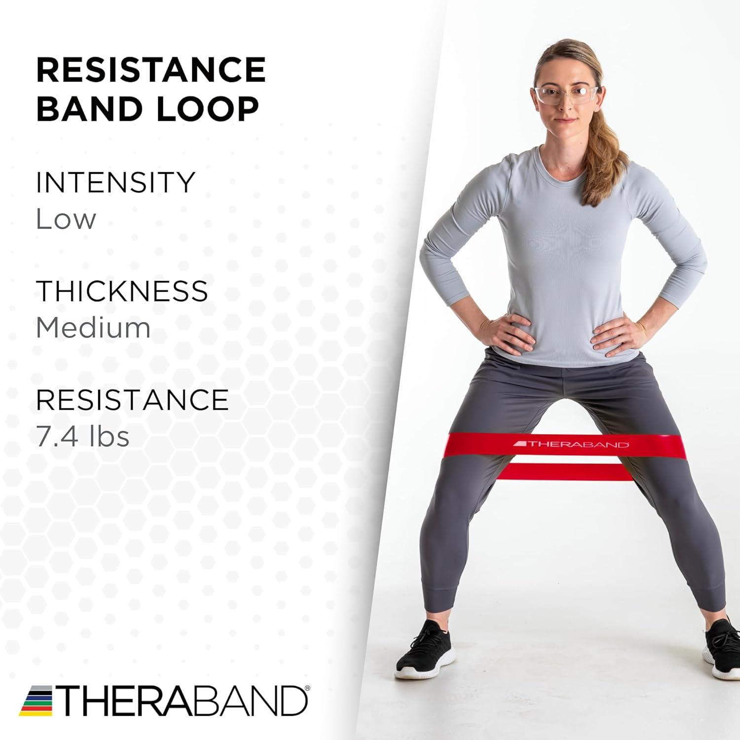 imageTHERABAND Resistance Band Loop Professional Latex Mini Band for Lower Pilates Crossfit Yoga Stretching Physical Therapy Strength Training without Weights 12 Inch Red Medium Beginner Level 2