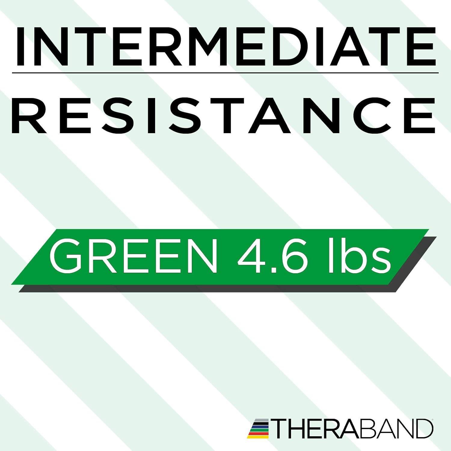imageTHERABAND Resistance Band Loop Professional Latex Mini Band for Lower Pilates Crossfit Yoga Stretching Therapy Strength Training without Weights 18 Inch Green Heavy Intermediate Level 1